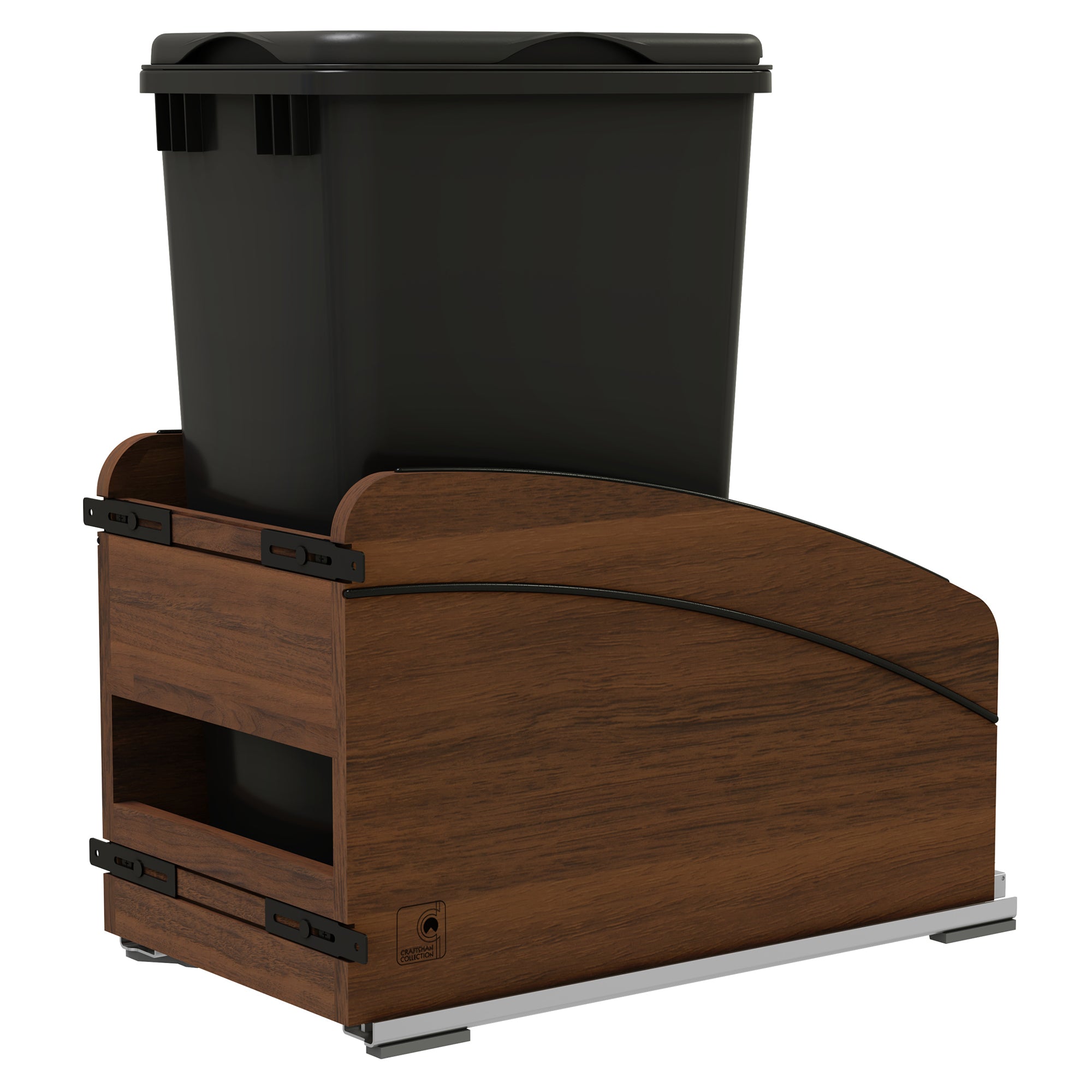 Rev-A-Shelf Walnut Wood Pullout Waste Container, Soft-Close, 50 qt, Black