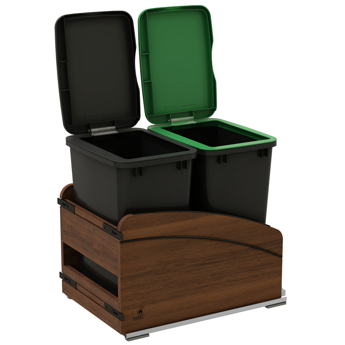 Rev-A-Shelf Walnut Double Pullout Waste Container, Soft-Close, 35 qt, Black - VMInnovations