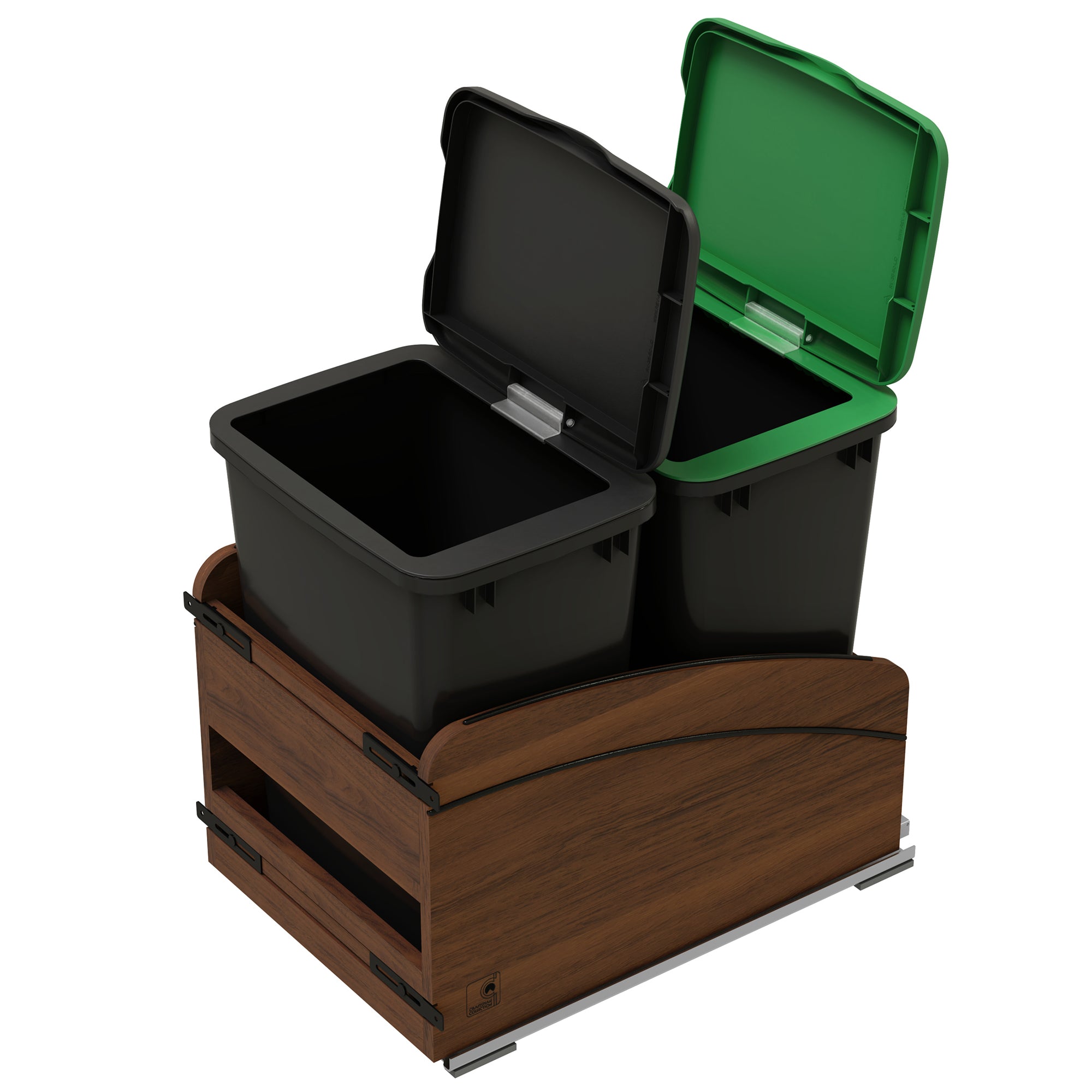 Rev-A-Shelf Walnut Double Pullout Waste Container, Soft-Close, 35 qt, Black - VMInnovations