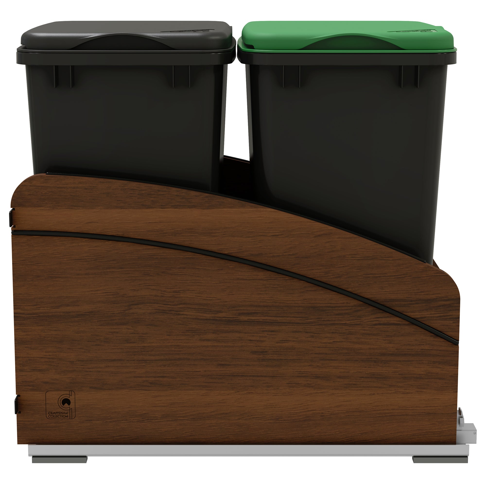 Rev-A-Shelf Walnut Double Pullout Waste Container, Soft-Close, 35 qt, Black - VMInnovations