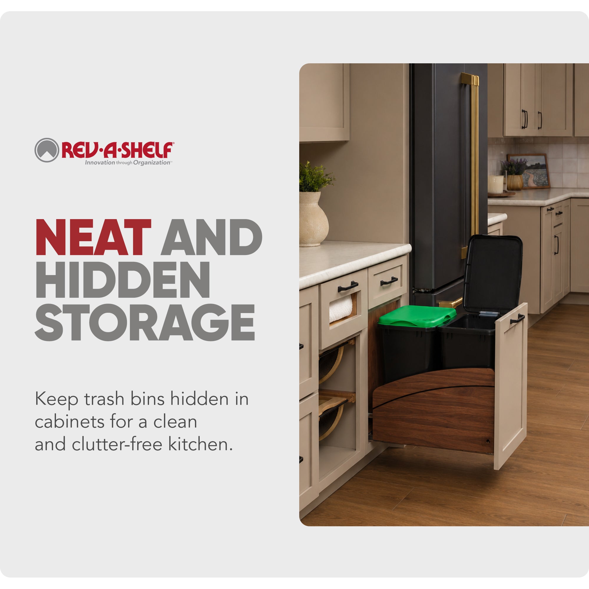 Rev-A-Shelf Walnut Double Pullout Waste Container, Soft-Close, 35 qt, Black - VMInnovations