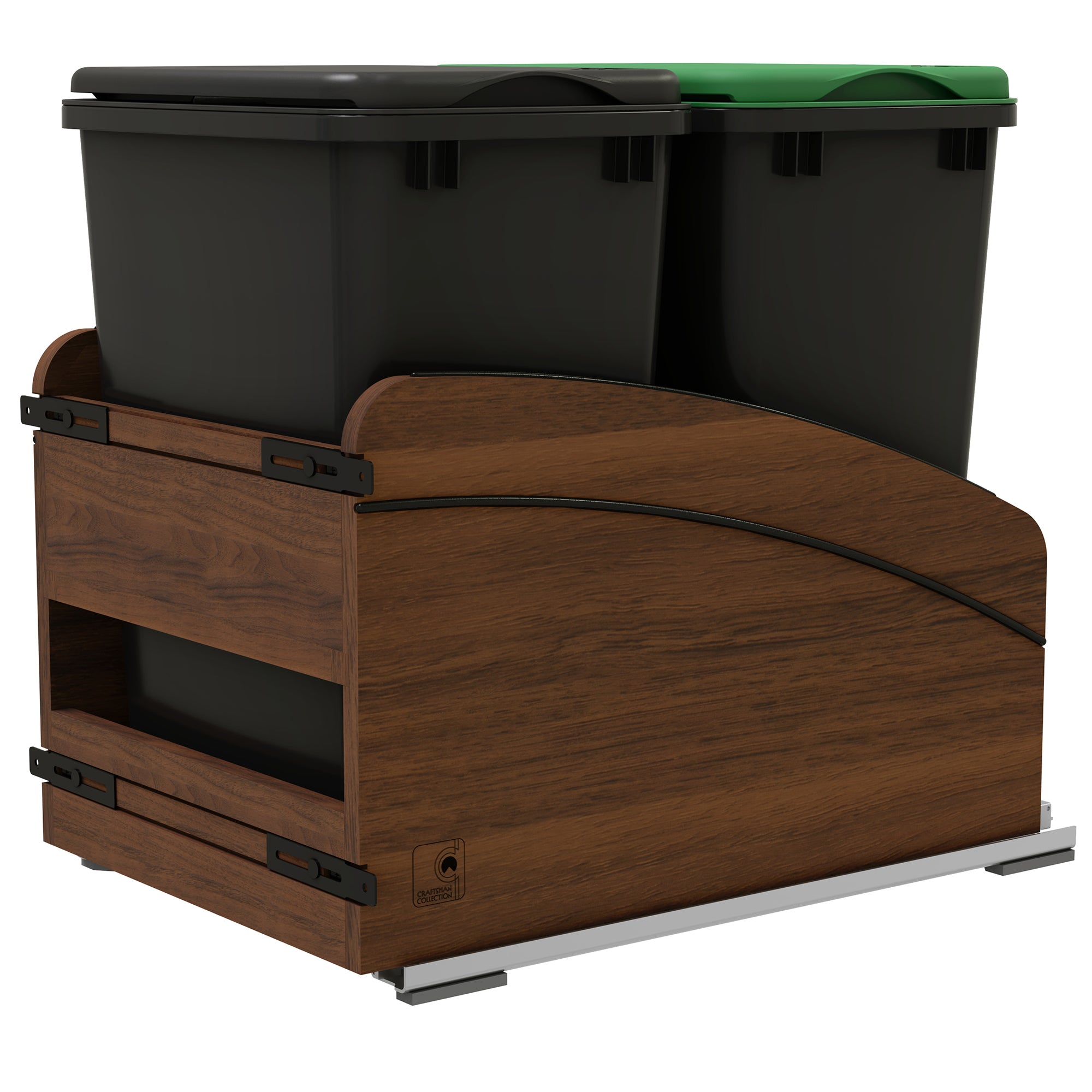 Rev-A-Shelf Walnut Double Pullout Waste Container, Soft-Close, 35 qt, Black - VMInnovations