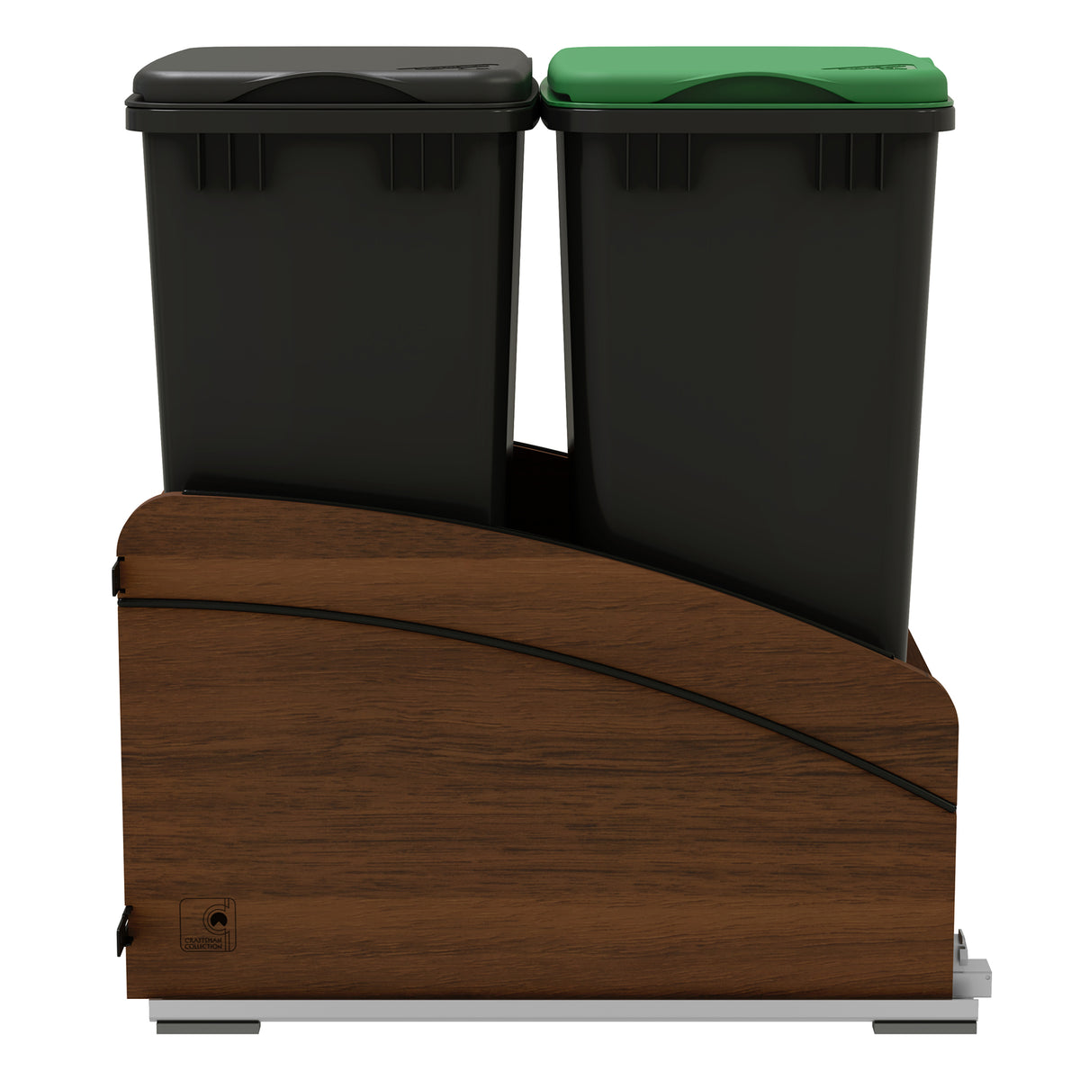 Rev-A-Shelf Walnut Double Pullout Waste Container, Soft-Close, 50 qt, Black - VMInnovations