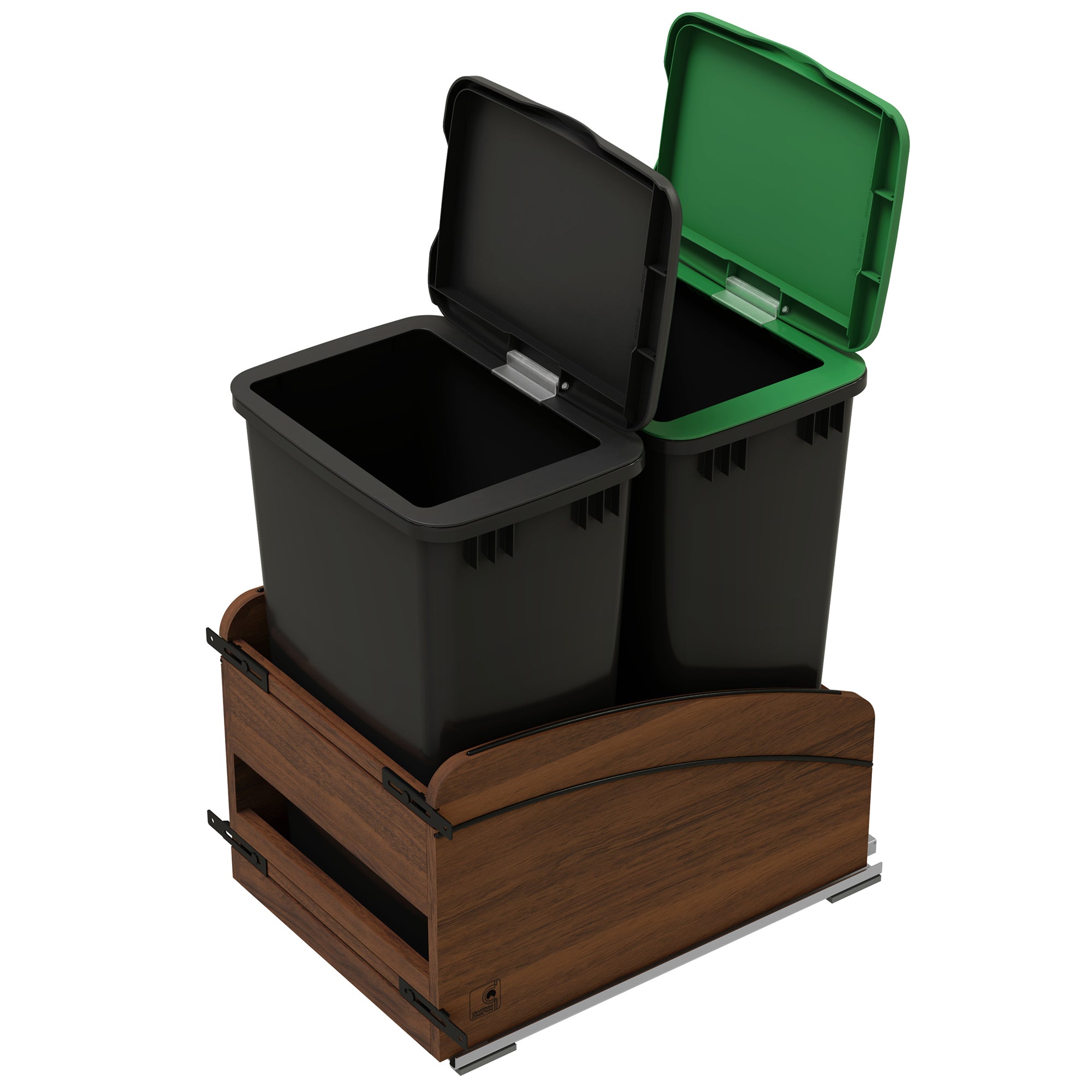 Rev-A-Shelf Walnut Double Pullout Waste Container, Soft-Close, 50 qt, Black - VMInnovations