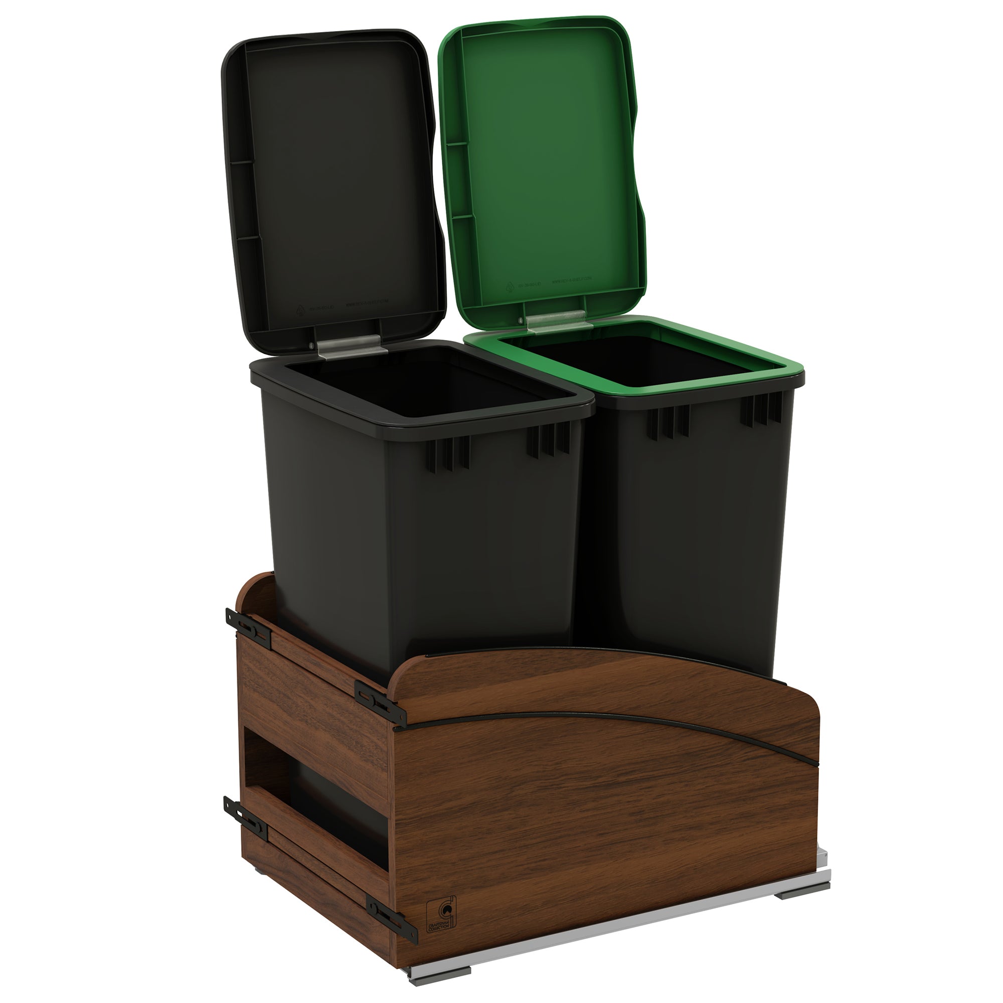 Rev-A-Shelf Walnut Double Pullout Waste Container, Soft-Close, 50 qt, Black - VMInnovations