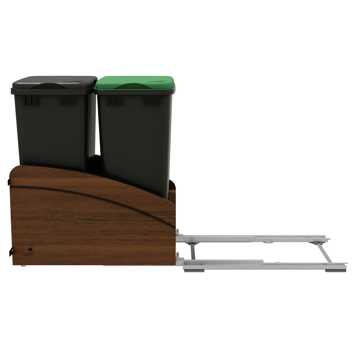 Rev-A-Shelf Walnut Double Pullout Waste Container, Soft-Close, 50 qt, Black - VMInnovations