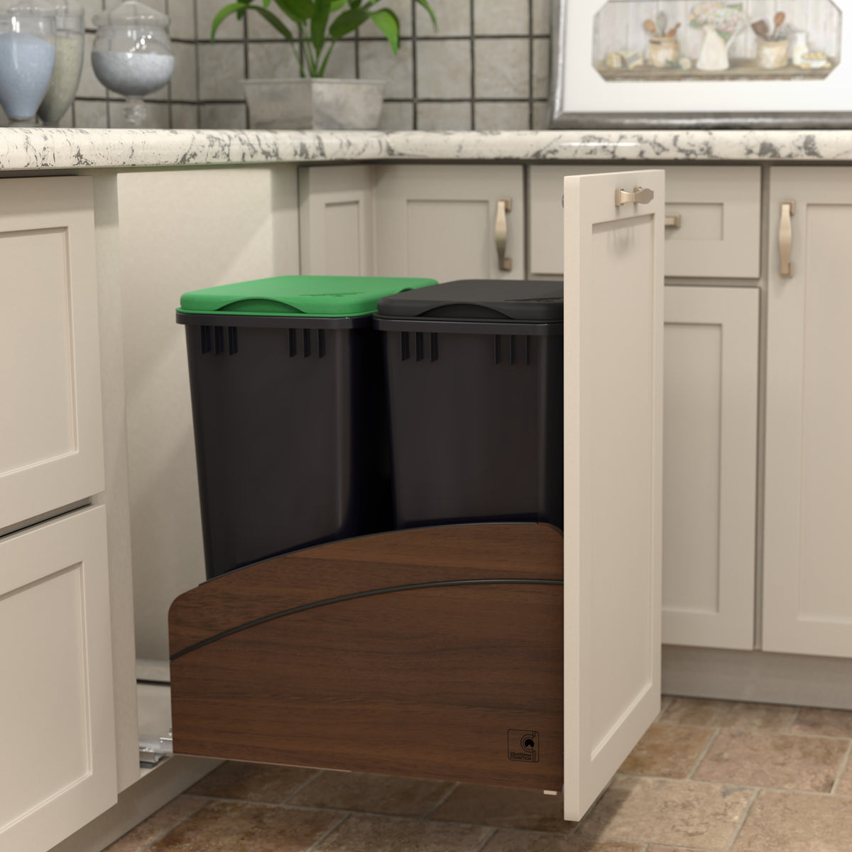 Rev-A-Shelf Walnut Double Pullout Waste Container, Soft-Close, 50 qt, Black - VMInnovations