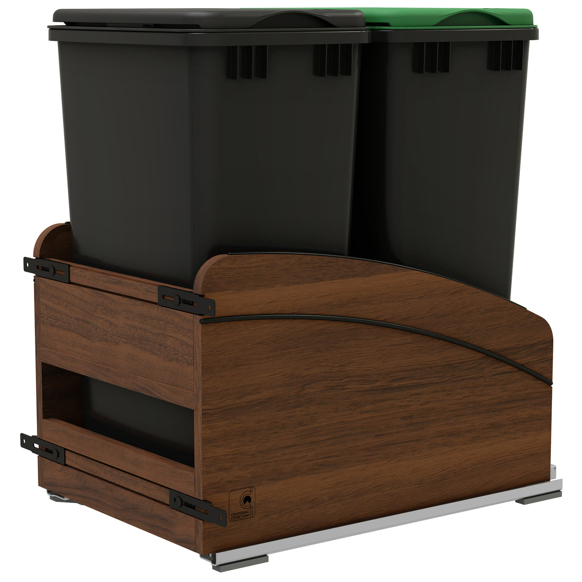 Rev-A-Shelf Walnut Double Pullout Waste Container, Soft-Close, 50 qt, Black - VMInnovations