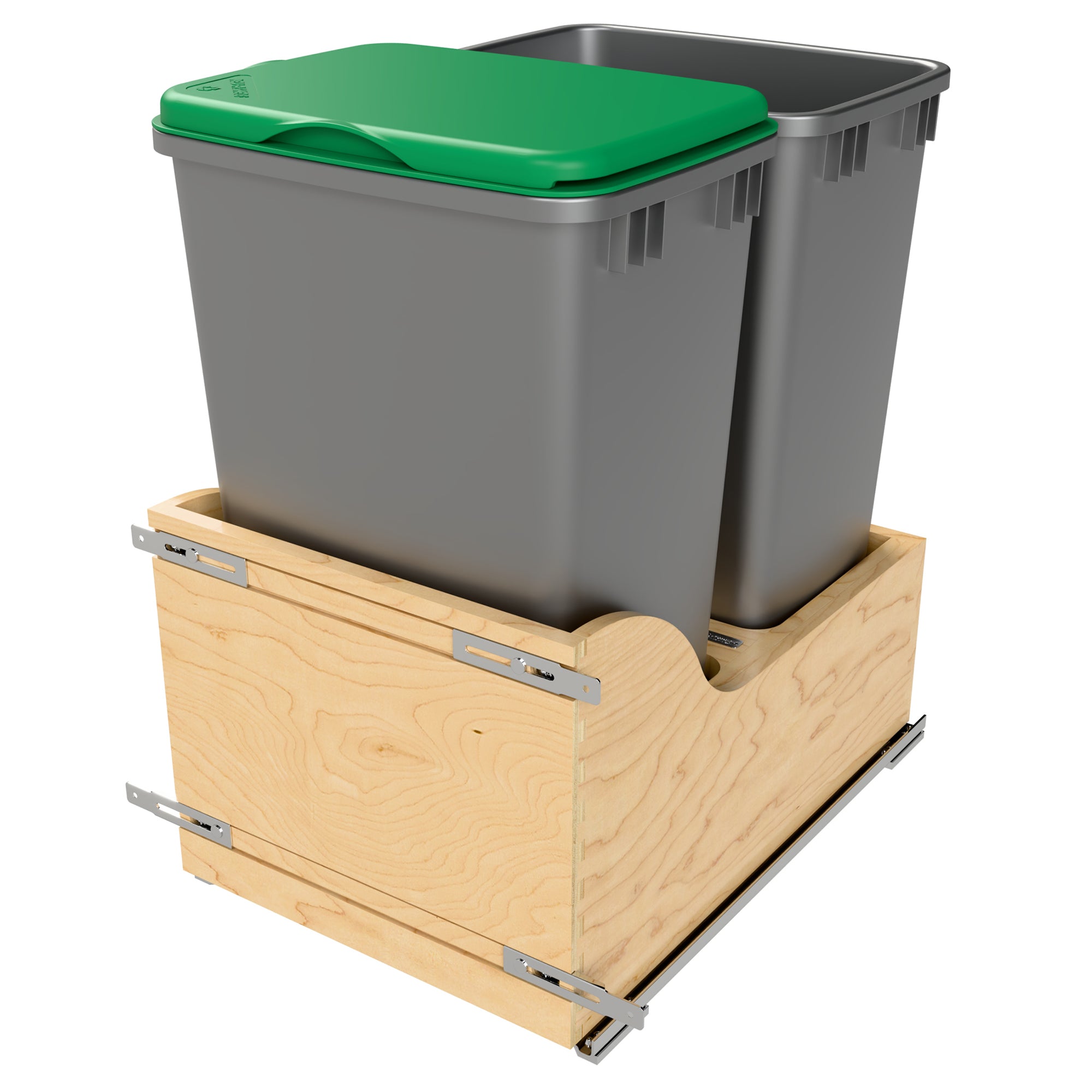 Rev-A-Shelf Wood Double Pullout Waste Container, Soft-Close, 50 qt, Silver - VMInnovations