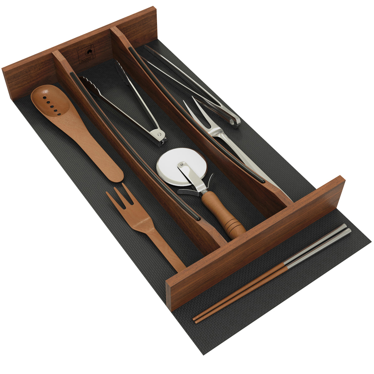 Rev-A-Shelf Utensil Insert, Black Accents, Walnut, 10.24 in., 4WUTCC-WN-15MB-1