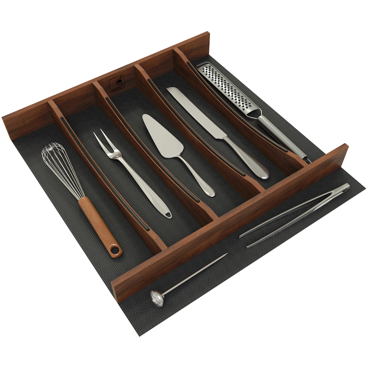 Rev-A-Shelf Utensil Insert, Black Accents, Walnut, 19.25 in., 4WUTCC-WN-24MB-1