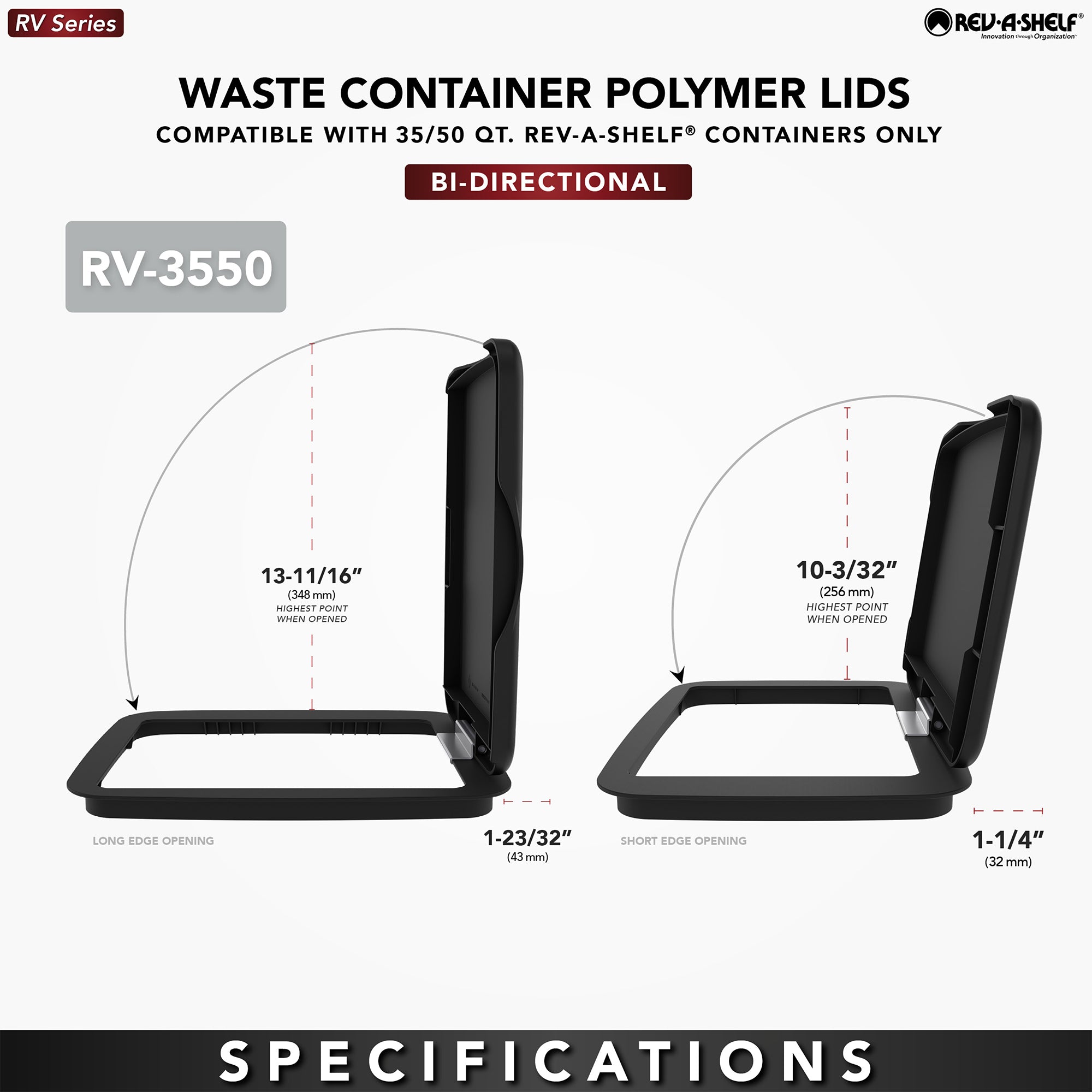 Rev-A-Shelf Kitchen Waste Container & Trash Can Lid, Fits 35 & 50 Qt, Red
