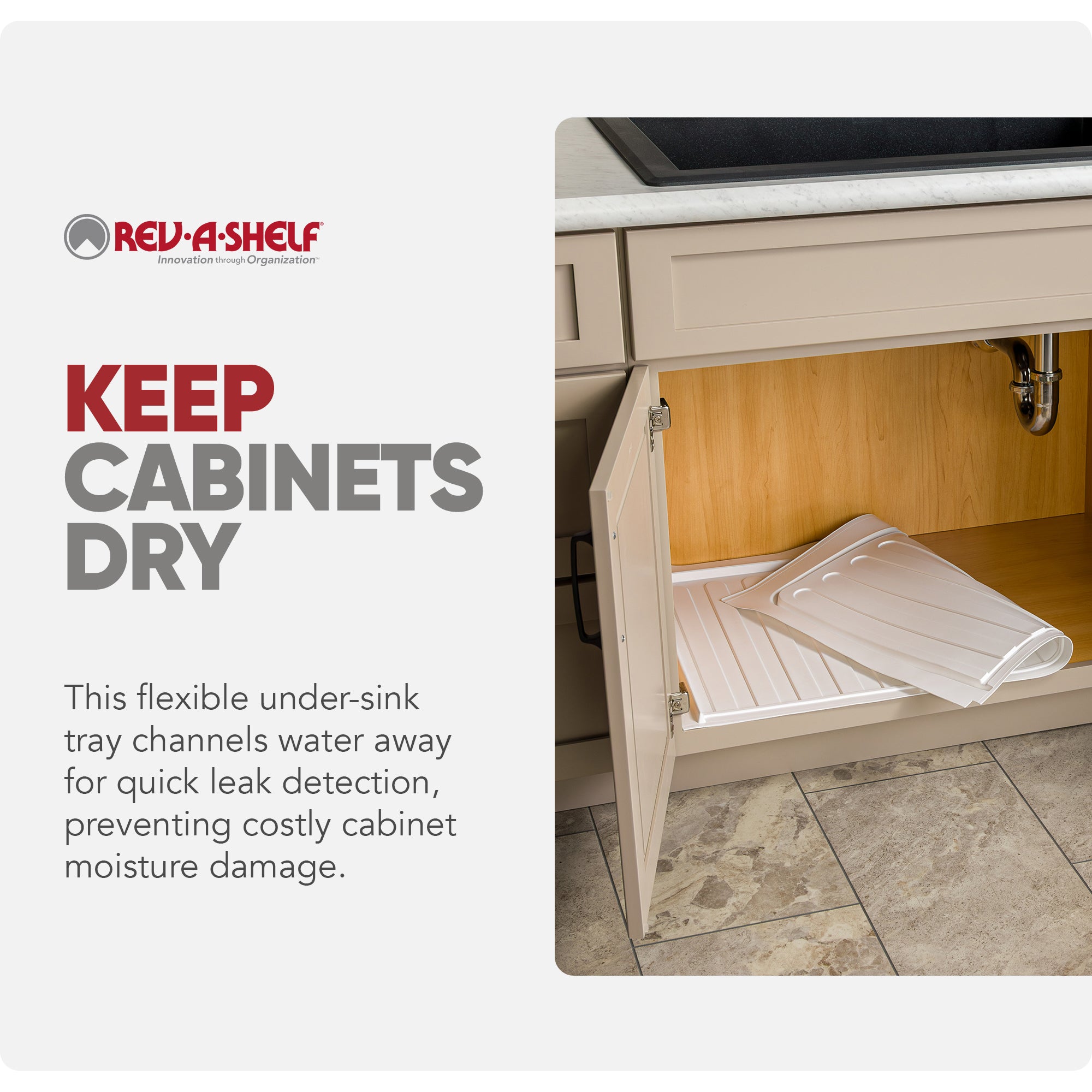 Rev-A-Shelf Under Sink Drip Tray for Sink Base Cabinets, Fits 27" - 30"