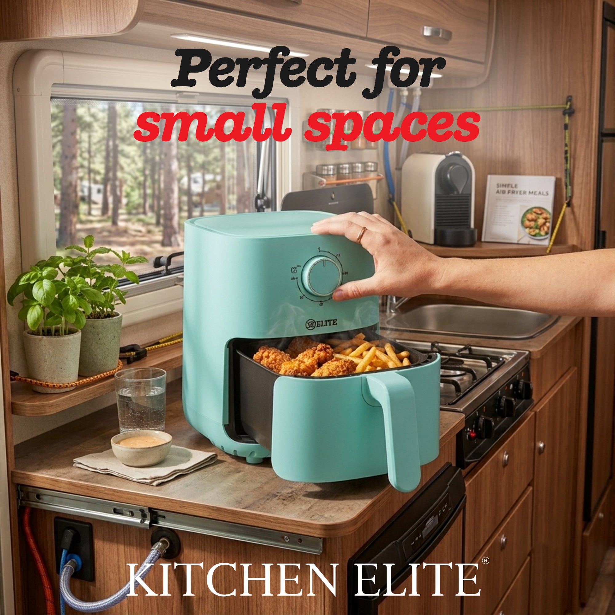 Kitchen Elite 2.2 Qt Compact Mechanical Air Fryer, Manual Knob Controls, Blue - VMInnovations