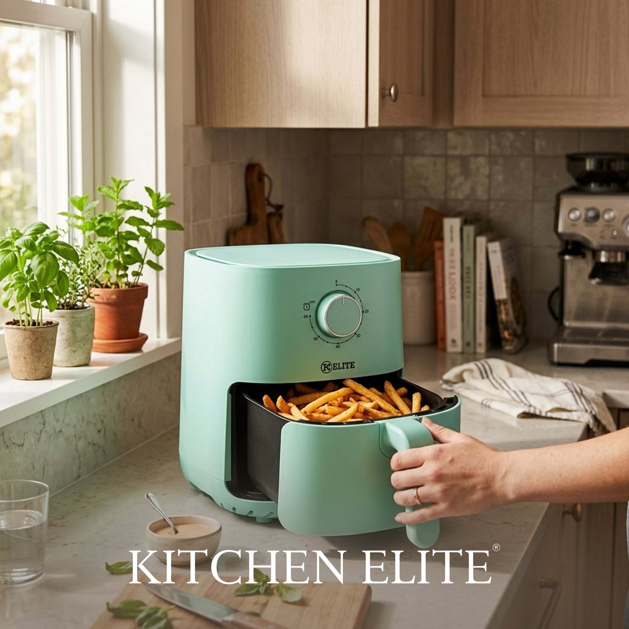 Kitchen Elite 2.2 Qt Compact Mechanical Air Fryer, Manual Knob Controls, Blue - VMInnovations