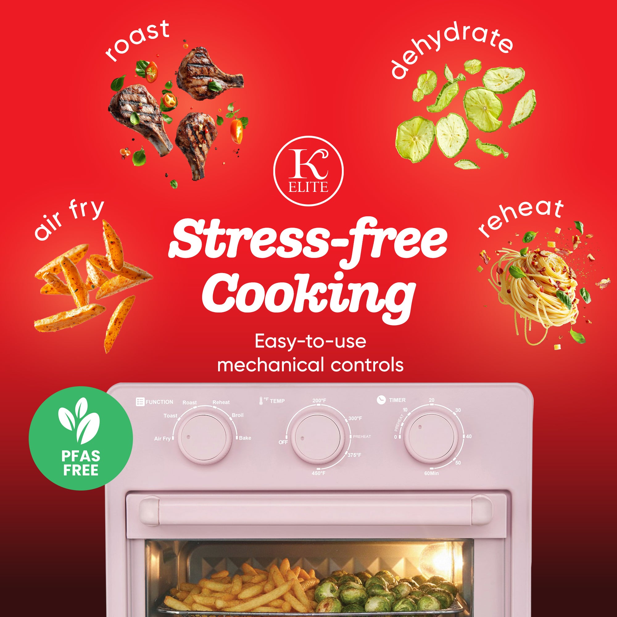 Kitchen Elite 16 Quart Mechanical Air Fryer Oven with Viewing Window, (Open Box)