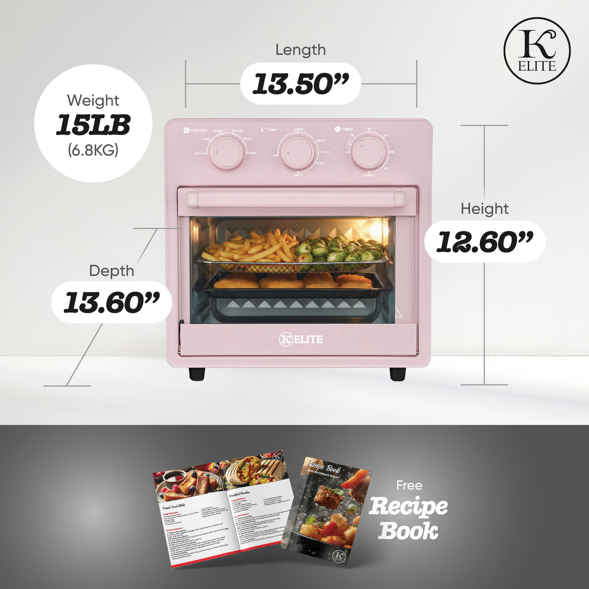Kitchen Elite 16 Quart Mechanical Air Fryer Oven with Viewing Window, (Open Box)