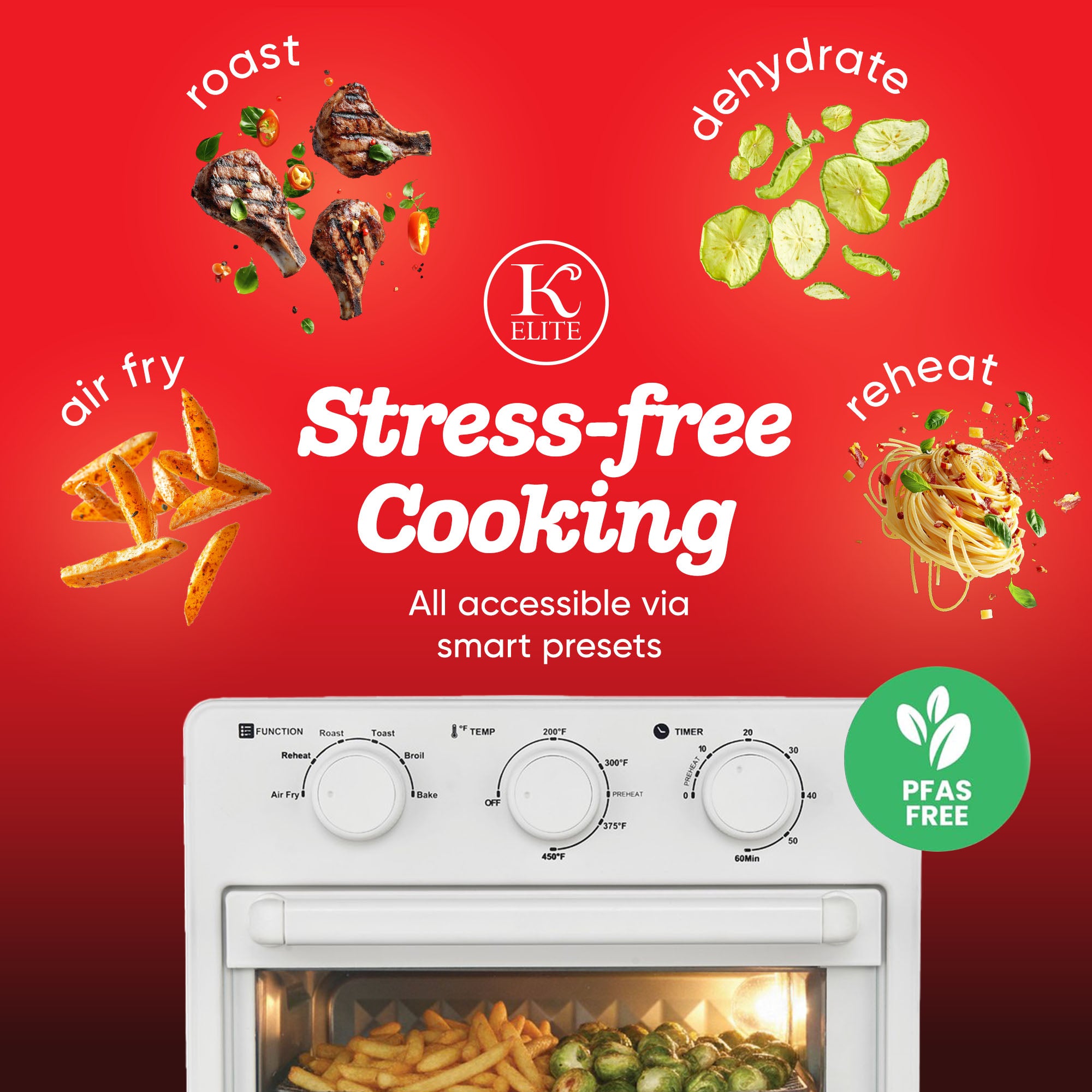 Kitchen Elite 16 Quart Mechanical Air Fryer Oven with Viewing Window, White (Used)