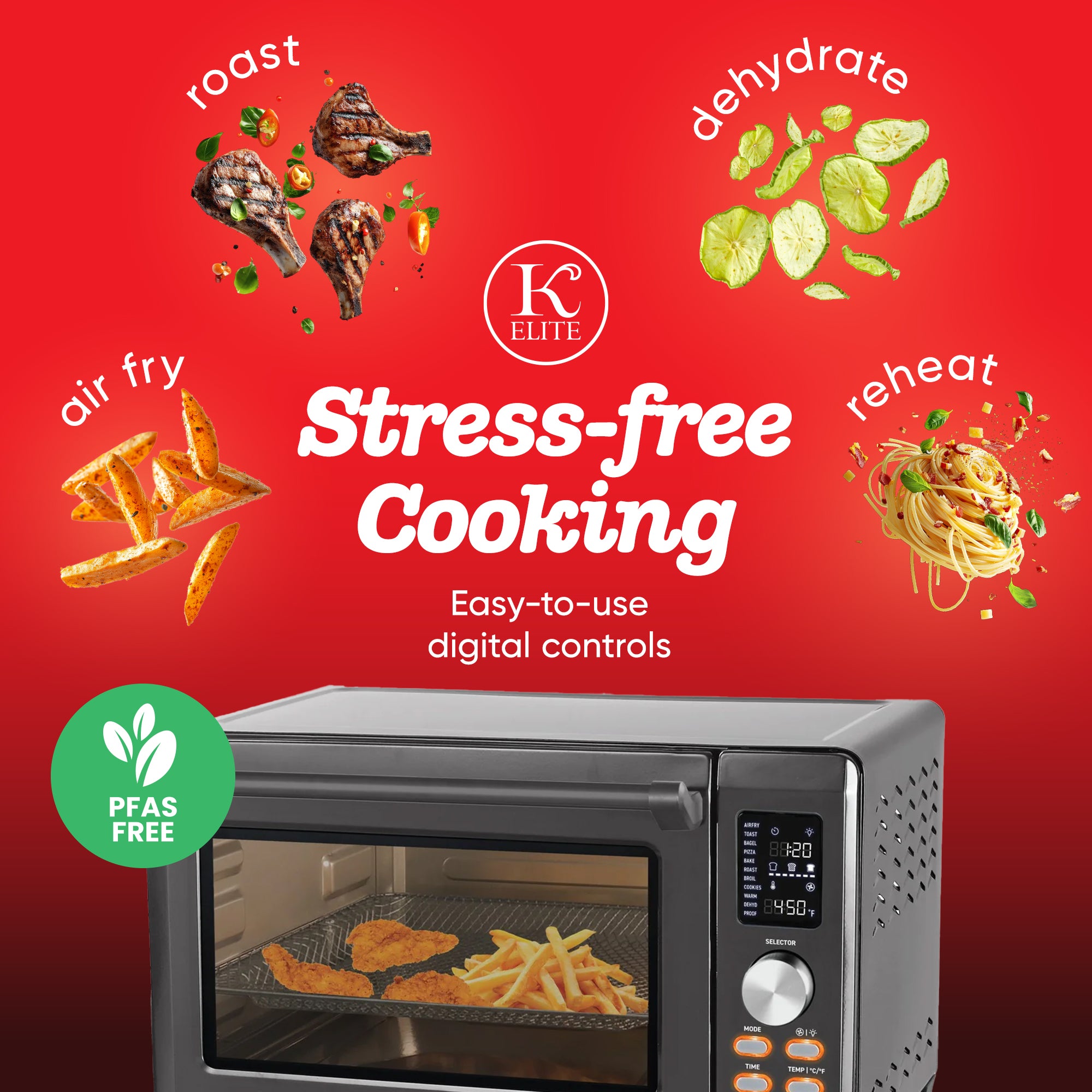 Kitchen Elite 26 Qt Stainless Digital Air Fryer Oven, 10 Smart Programs, Gray - VMInnovations