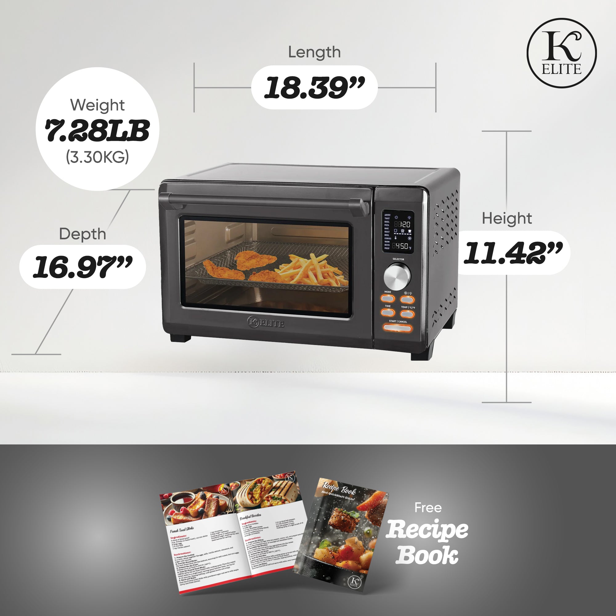 Kitchen Elite 26 Qt Stainless Digital Air Fryer Oven, 10 Smart Programs, Gray - VMInnovations