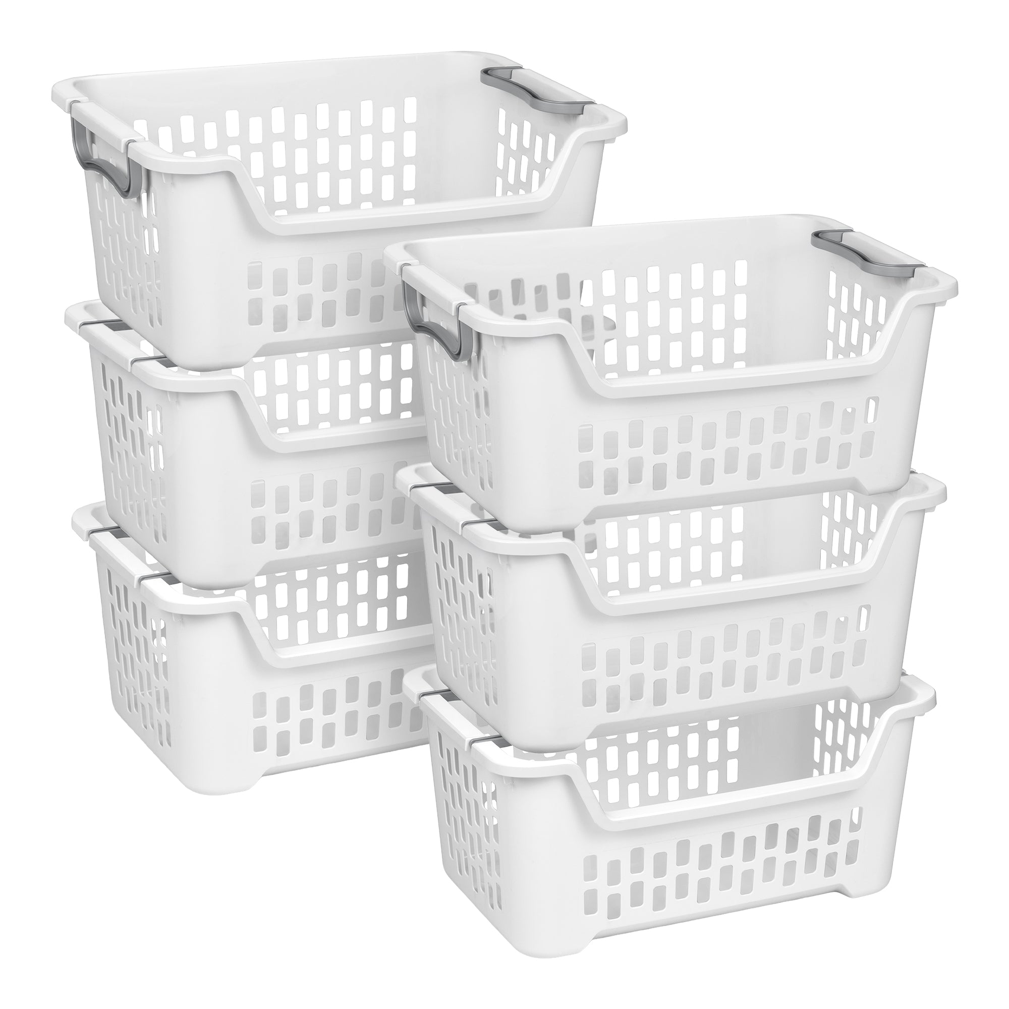 Sterilite Stacking Laundry Basket, 2 Bushel Hamper with Handles, White, 6 Pack - VMInnovations