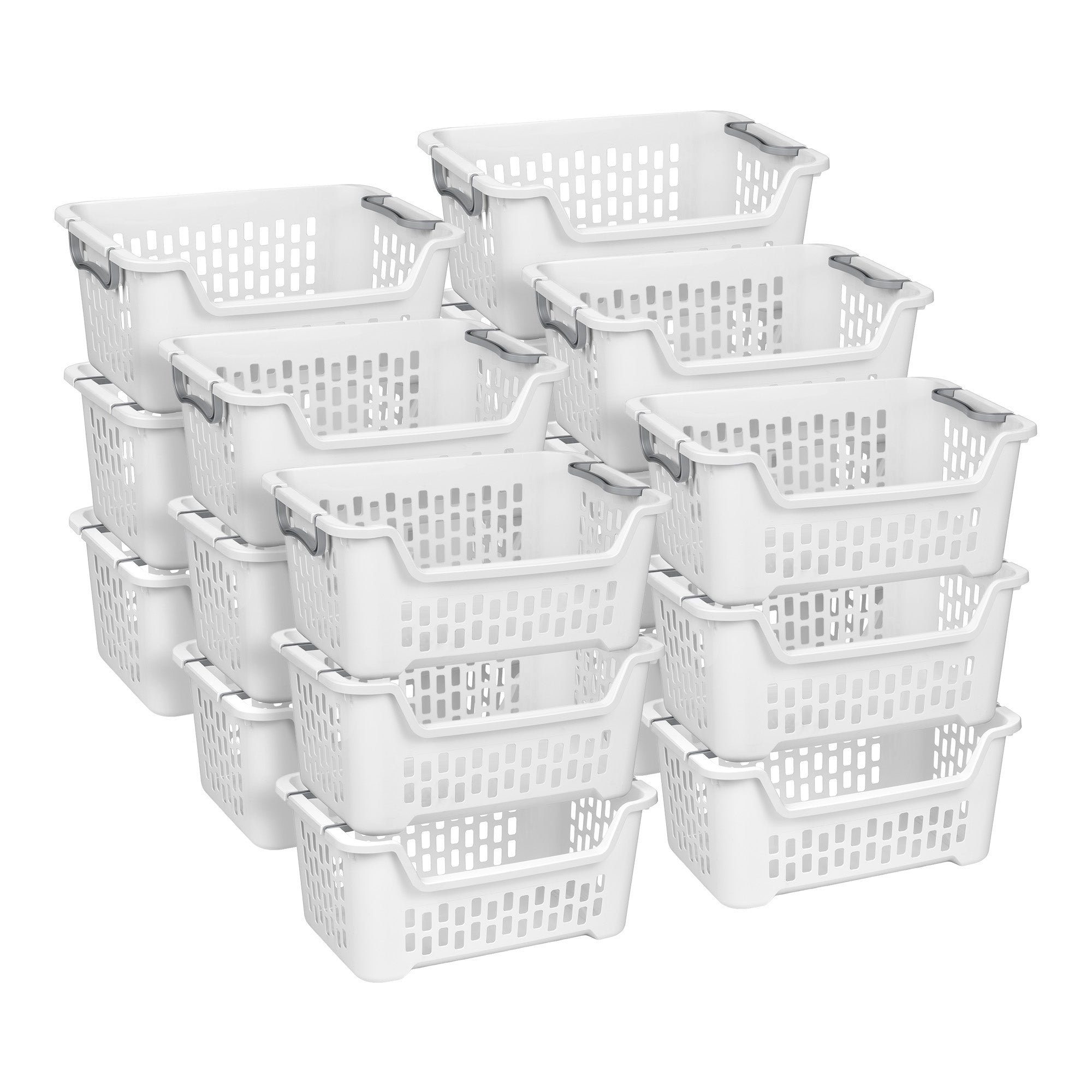 Sterilite Stacking Laundry Basket, 2 Bushel Hamper with Handles, White, 18 Pack