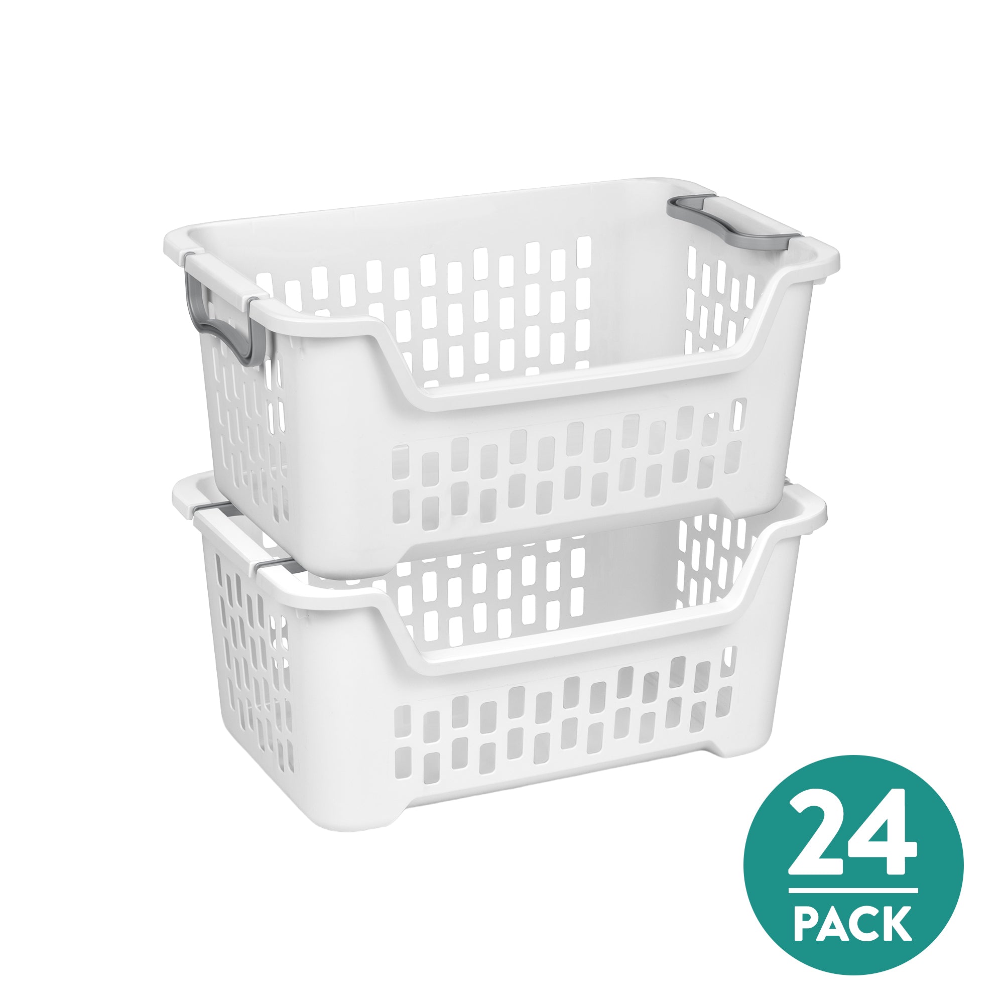 Sterilite Stacking Laundry Basket, 2 Bushel Hamper with Handles, White, 24 Pack - VMInnovations