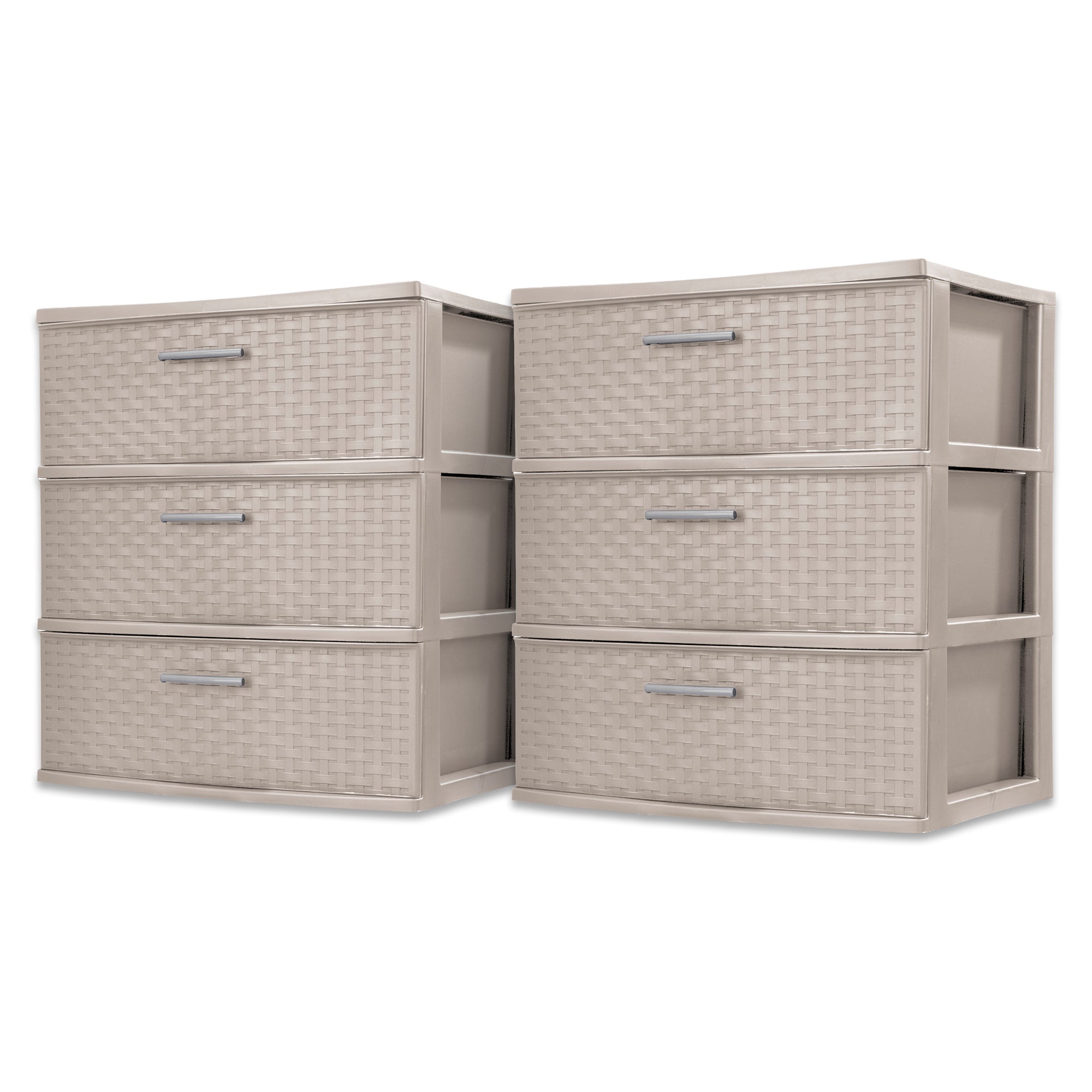 Sterilite 3 Drawer Wide Storage Tower, Weave Home Organizer, Grey Pumice, 2 Pack