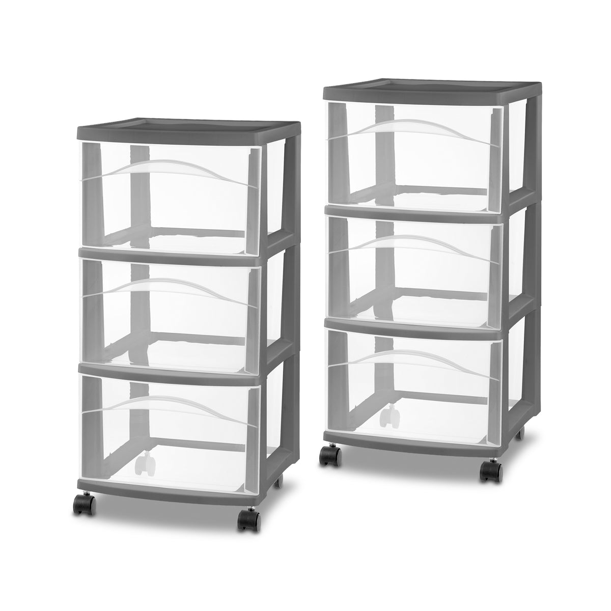 Sterilite 3 Drawer Storage Cart, Plastic Rolling Organization, Flat Gray, 2 Pack - VMInnovations