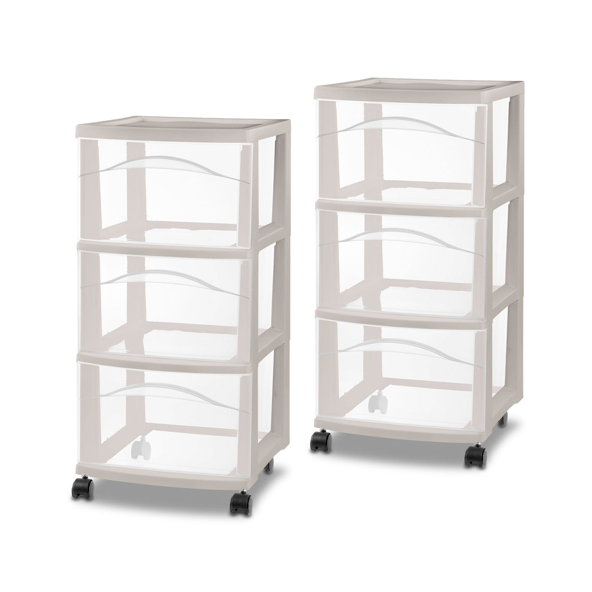 Sterilite 3 Drawer Storage Cart, Plastic Rolling Organization, Grey Pumice, 2 Pk - VMInnovations