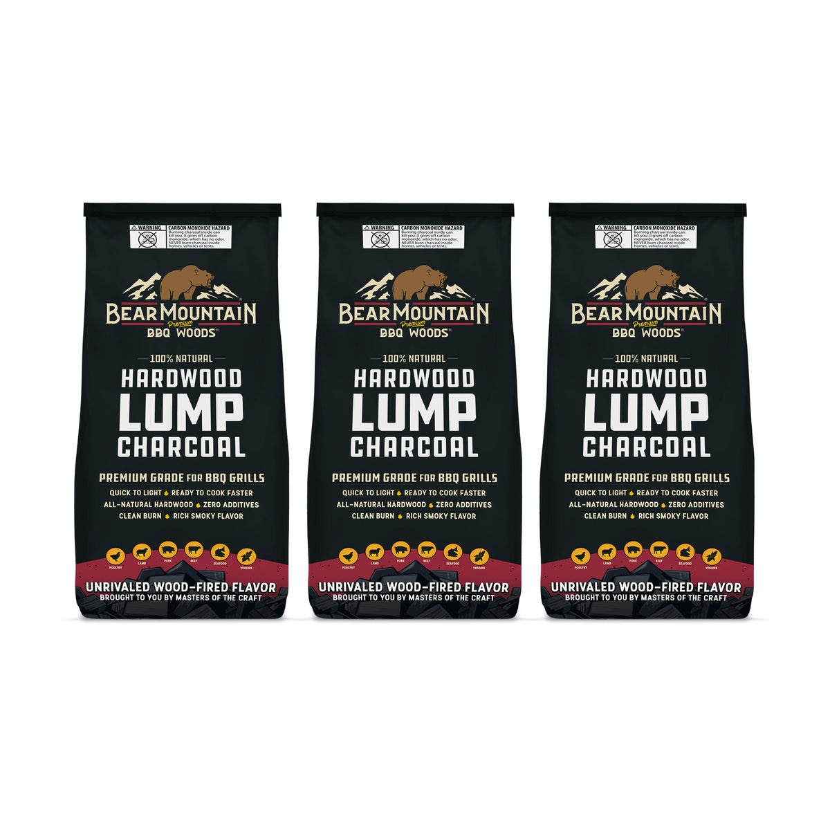 Bear Mountain BBQ 3 Pack Hardwood Lump Charcoal, Premium Grade for BBQ Grills