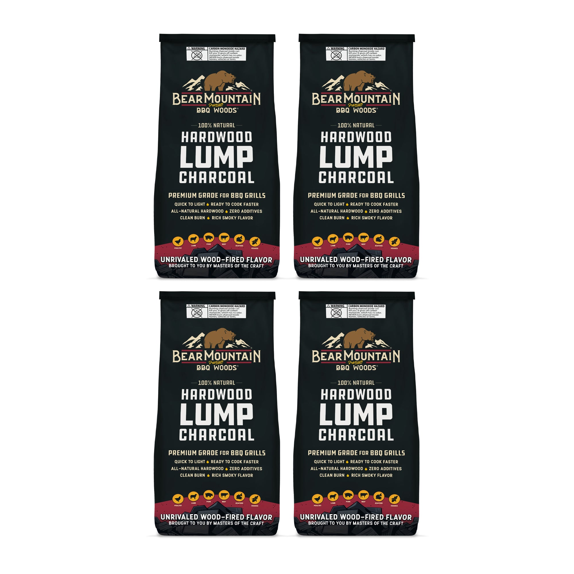 Bear Mountain BBQ 4 Pack Hardwood Lump Charcoal, Premium Grade for BBQ Grills