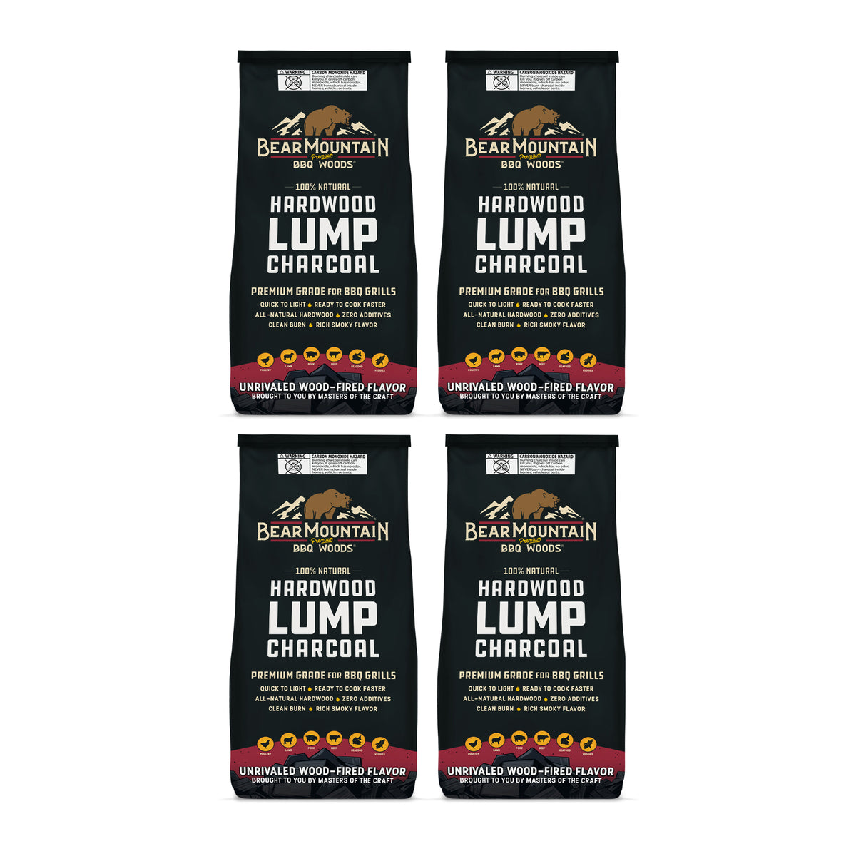 Bear Mountain BBQ 4 Pack Hardwood Lump Charcoal, Premium Grade for BBQ Grills