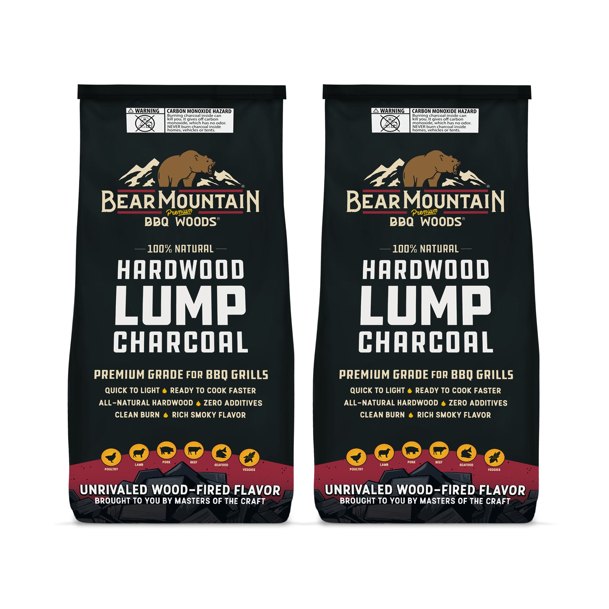 Bear Mountain BBQ 2 Pack Hardwood Lump Charcoal, Premium Grade for BBQ Grills