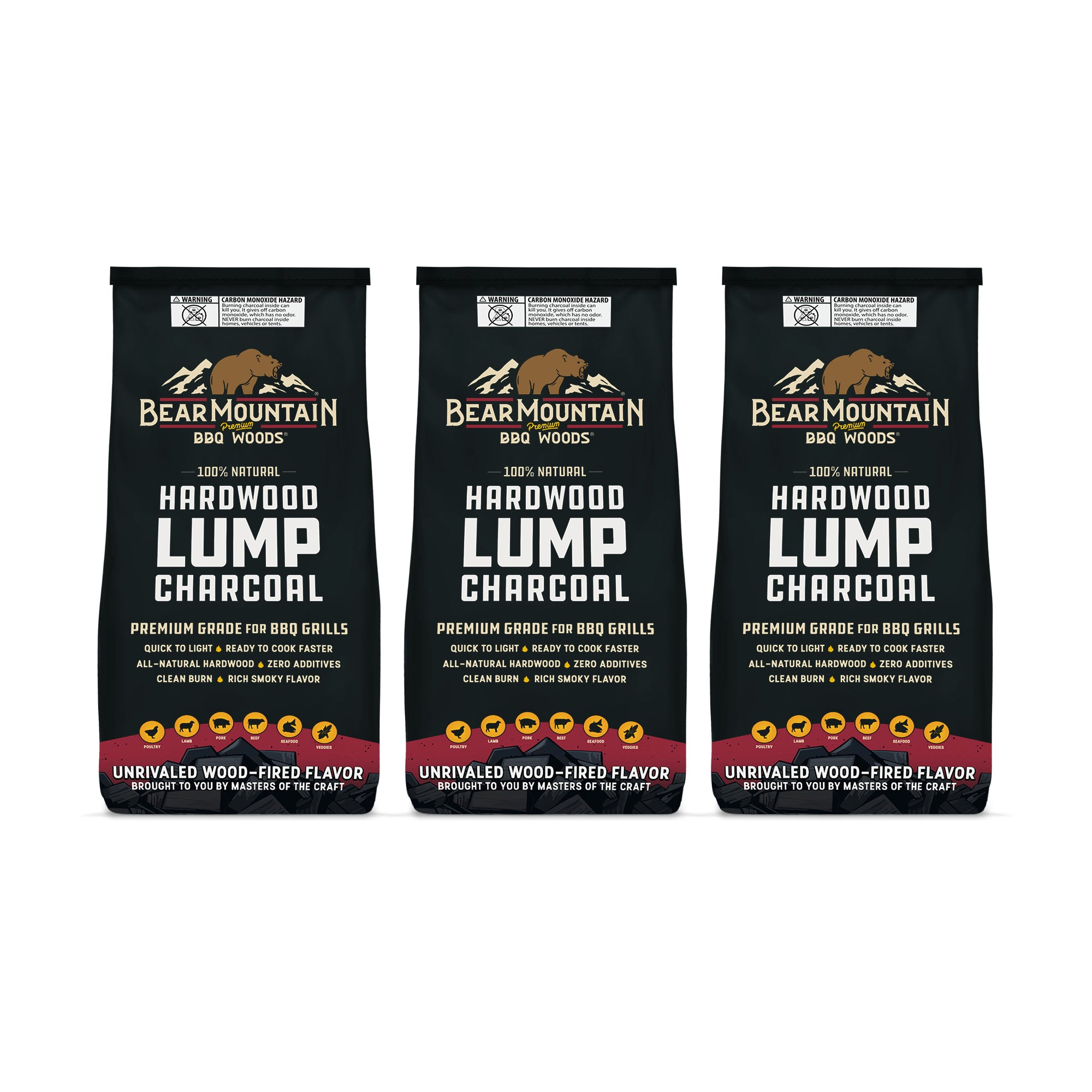 Bear Mountain BBQ 3 Pack Hardwood Lump Charcoal, Premium Grade for BBQ Grills
