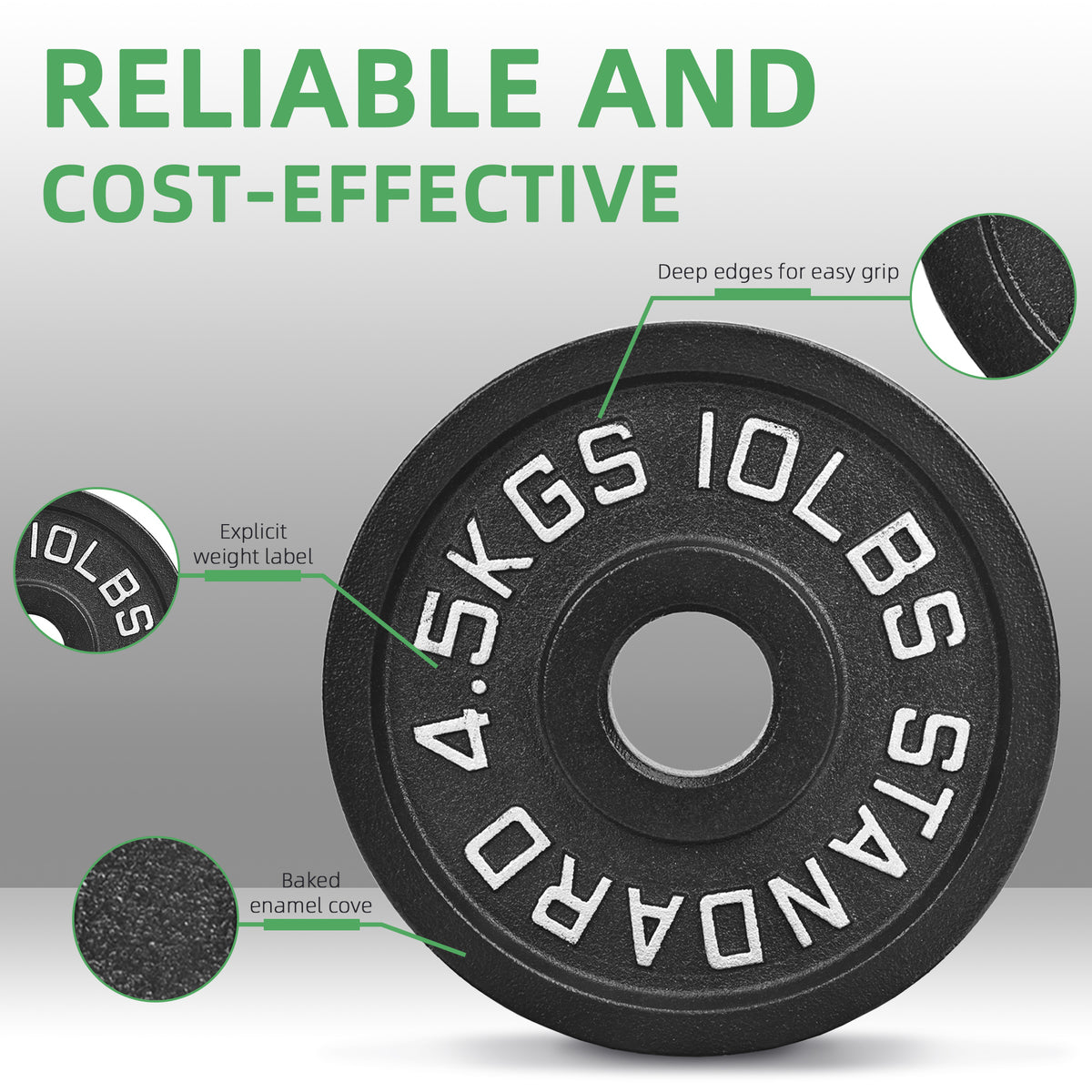 Fitvids 10 lb Cast Iron Grip Weight Plate, Olympic Plate for Strength Training