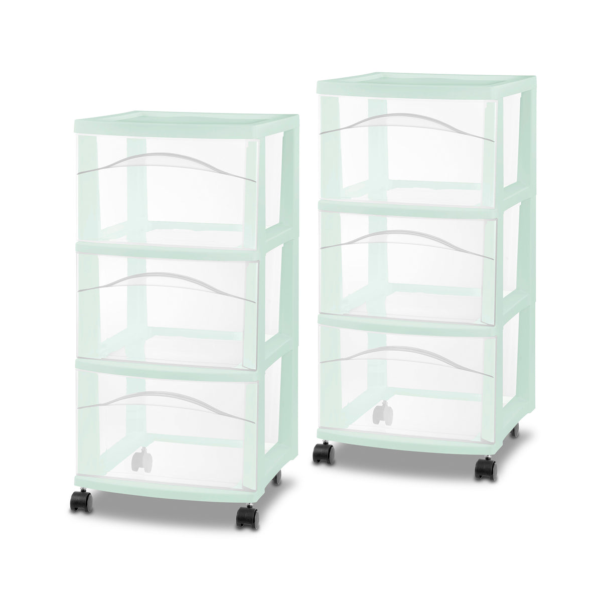 Sterilite 3 Drawer Storage Cart, Plastic Rolling Organization Cart, Mint, 2 Pack - VMInnovations