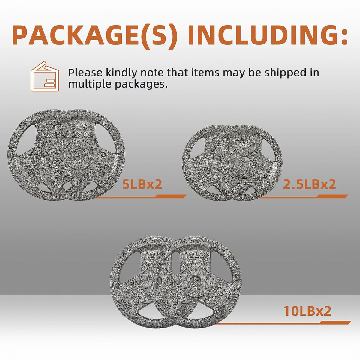 Fitvids 2.5, 5 &10 lb Cast Iron Grip Weight Plate Set, 3 Pairs of Olympic Plates