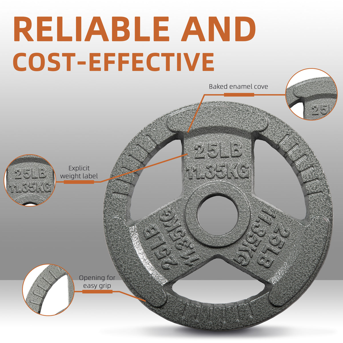 Fitvids 25 lb Cast Iron Grip Weight Plate, Olympic Plate for Strength Training