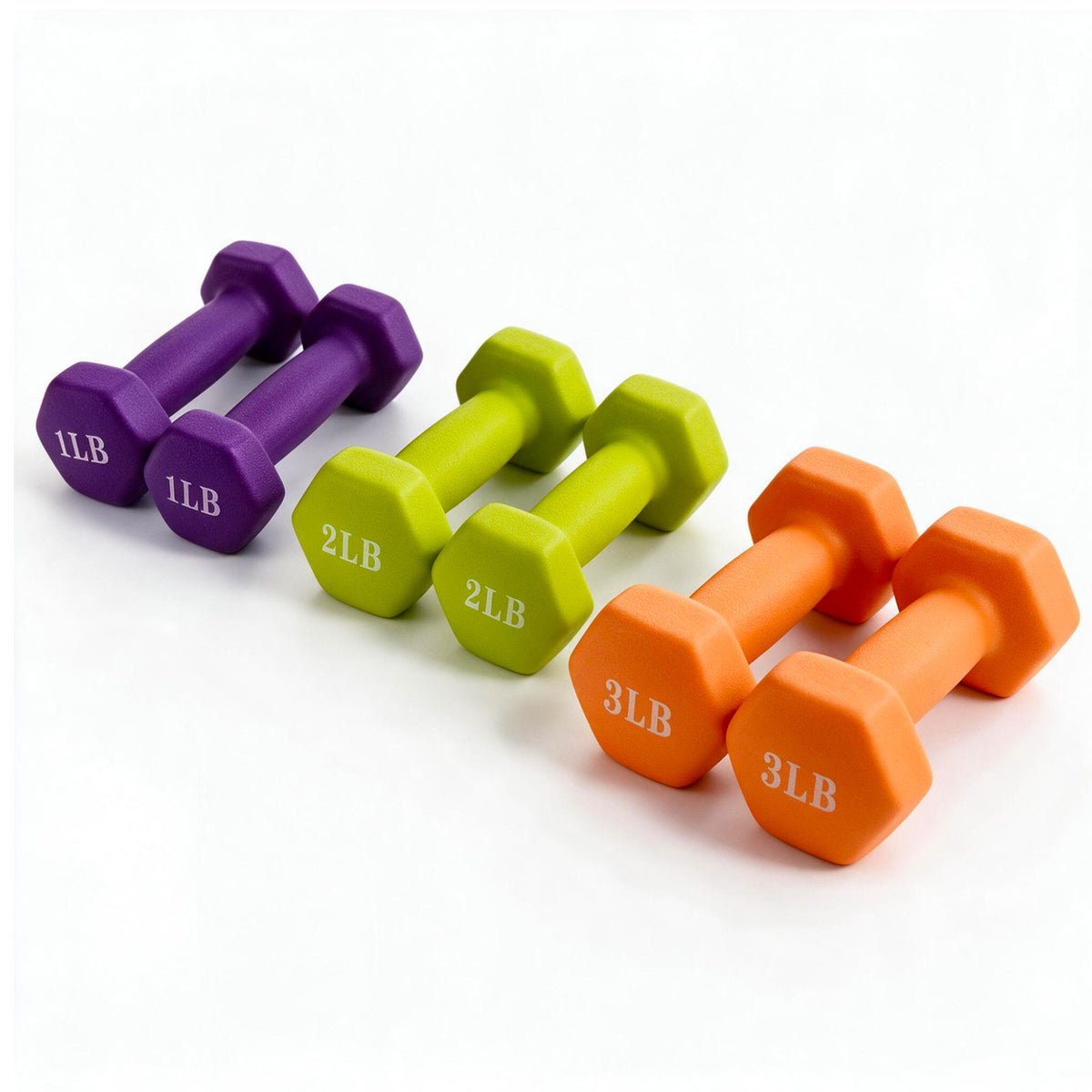 Fitvids 1, 2, and 3 lb Neoprene Dumbbell Set with Non-Slip Grip & Rack, 3 Pairs