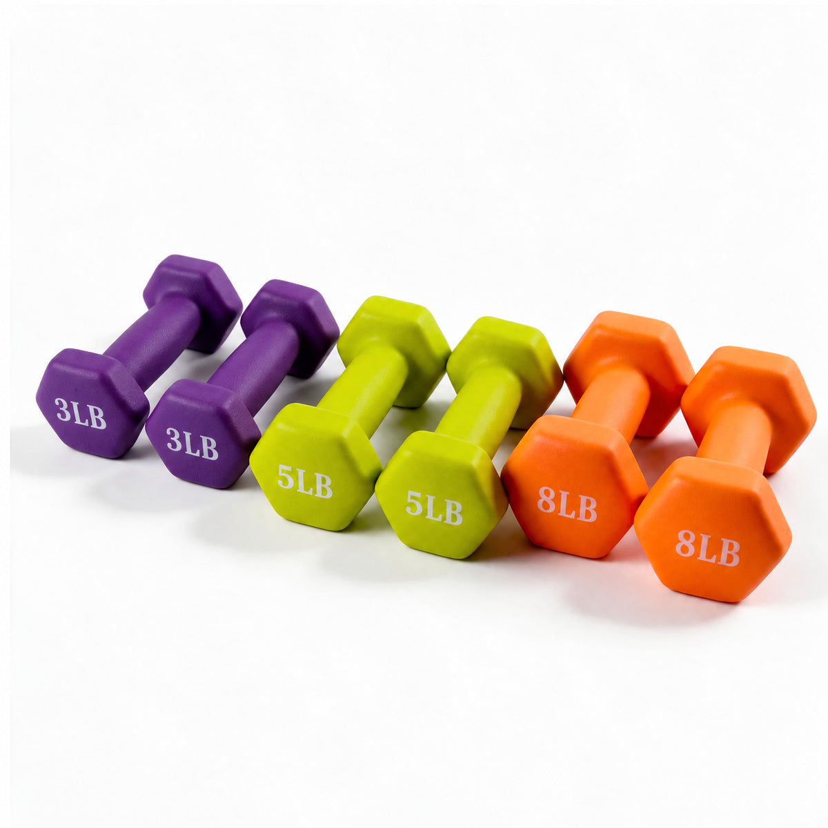 Fitvids 3, 5, and 8 lb Neoprene Dumbbell Set with Non-Slip Grip & Rack, 3 Pairs
