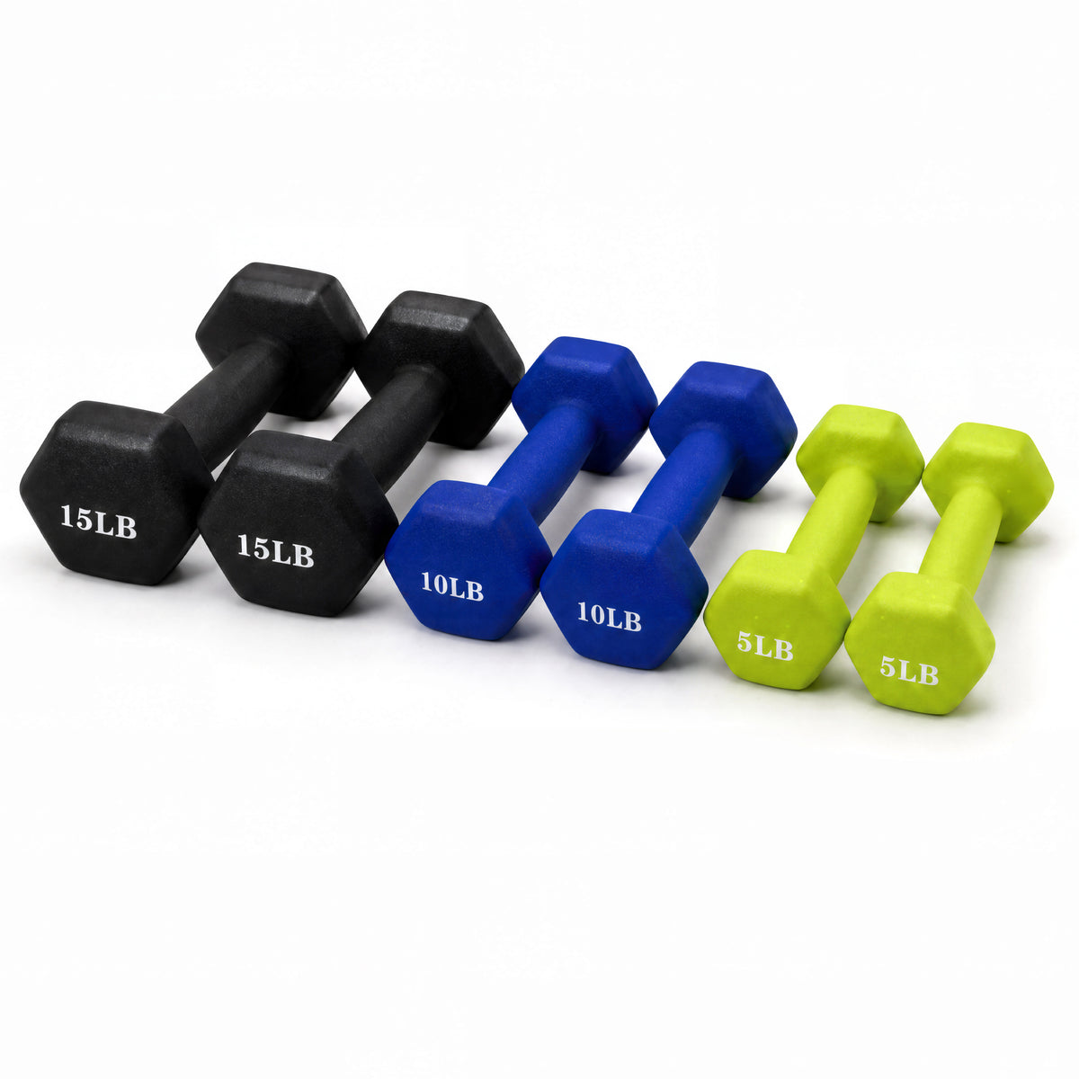 Fitvids 60 lb Neoprene Dumbbell Set with Non-Slip Grip, 5, 10 & 15 lb, 3 Pairs
