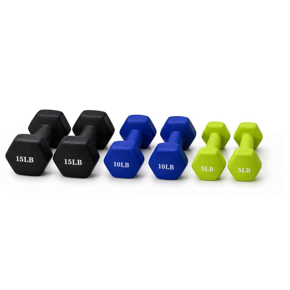 Fitvids 60 lb Neoprene Dumbbell Set with Non-Slip Grip, 5, 10 & 15 lb, 3 Pairs