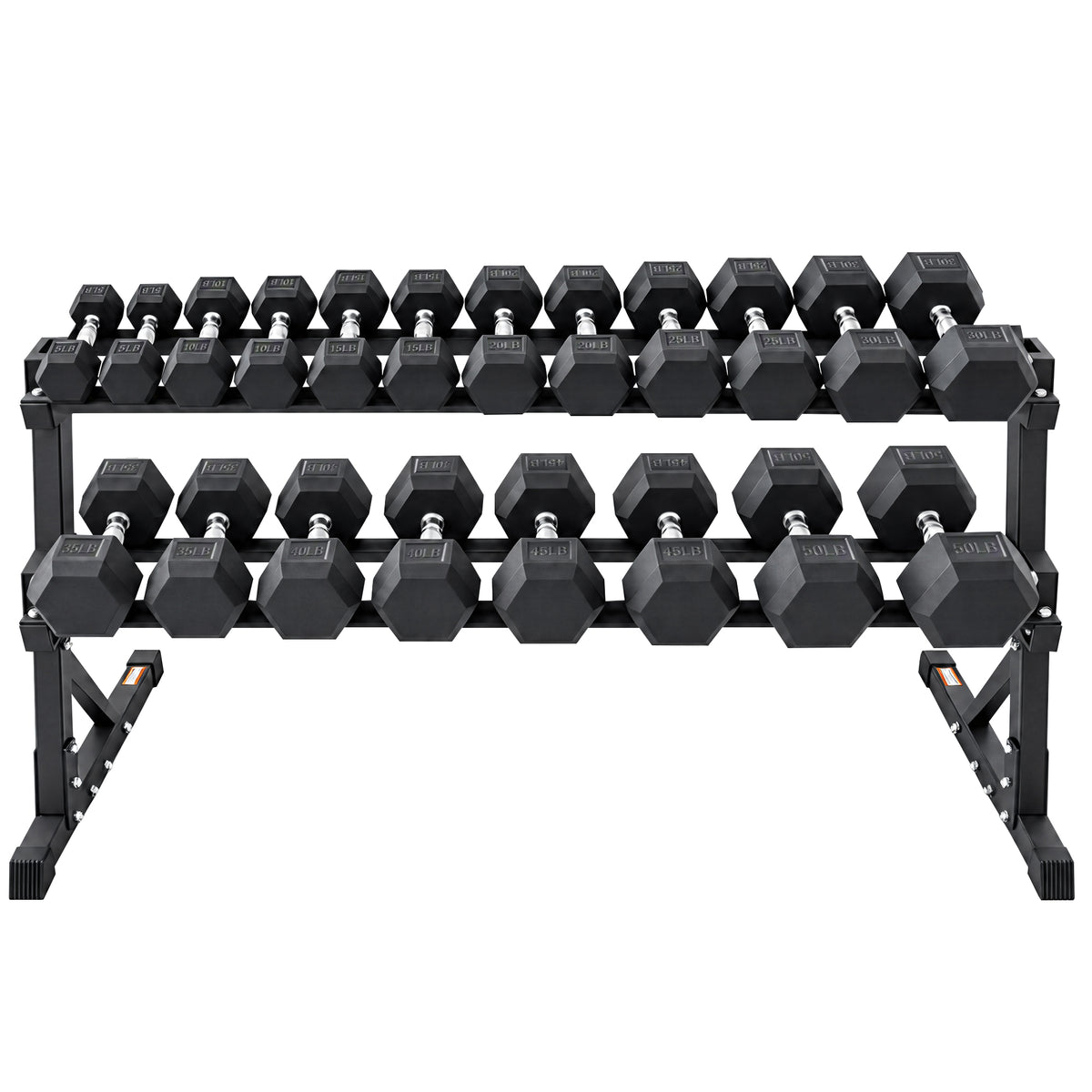 BalanceFrom 5-50 lb Rubber Coated Hex Dumbbell Set with 3-Tier Rack, 10 Pairs