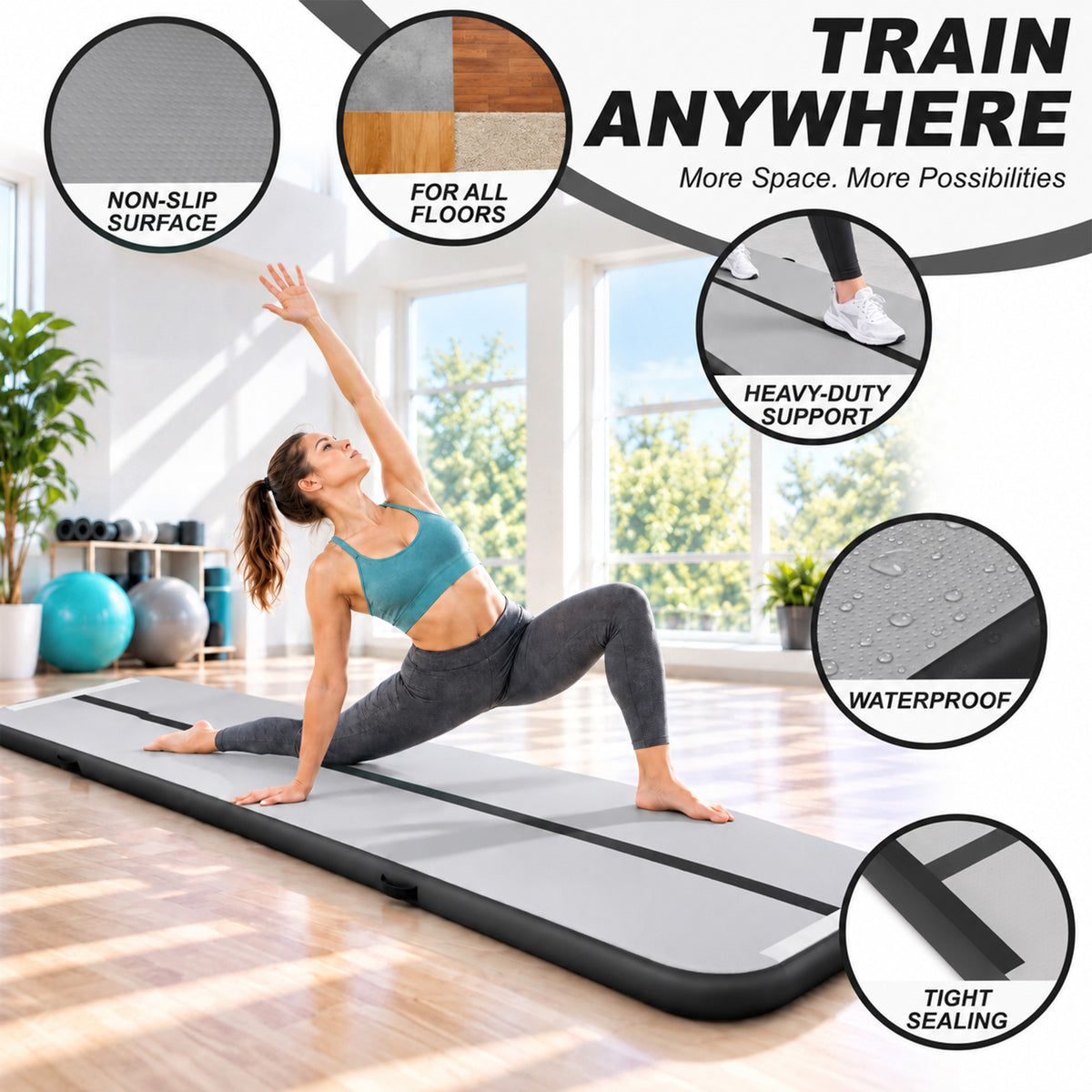 Fitvids 10 Ft Inflatable Gymnastics Mat, Air Track Mat with Electric Pump, Black
