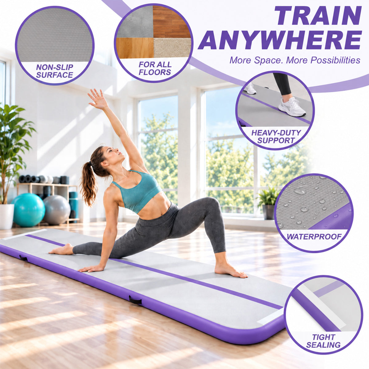 Fitvids 10 Ft Inflatable Gymnastics Mat, Air Track Mat, Electric Pump, Purple