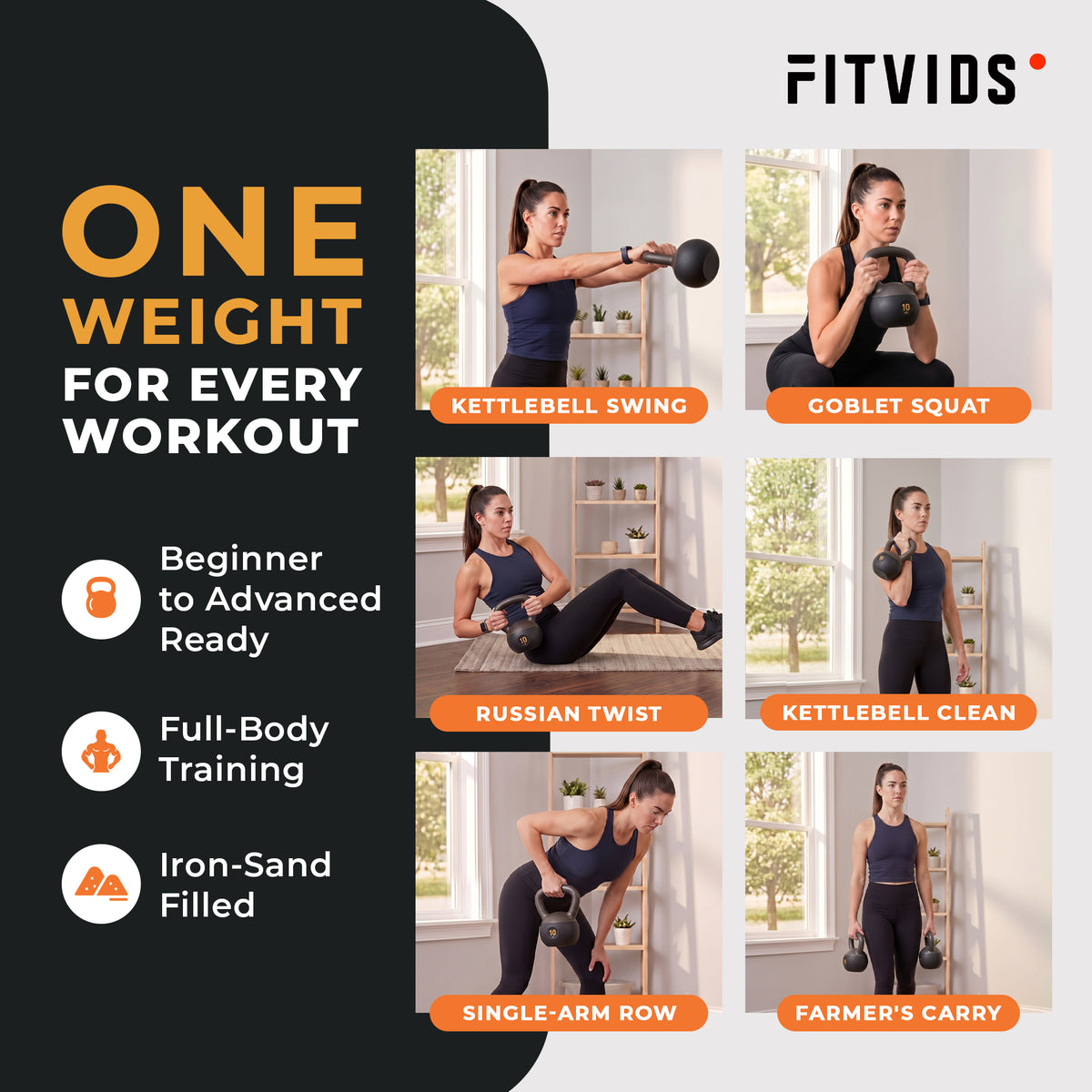 Fitvids Soft Kettlebell Ergonomic Grip, Iron & Sand Filled, 10 lb, (Open Box) - VMInnovations