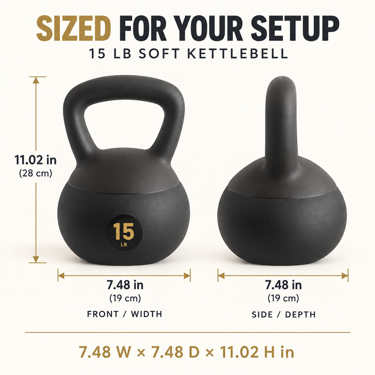 Fitvids Soft Kettlebell Ergonomic Grip, Iron & Sand Filled, 15 Pounds, Black