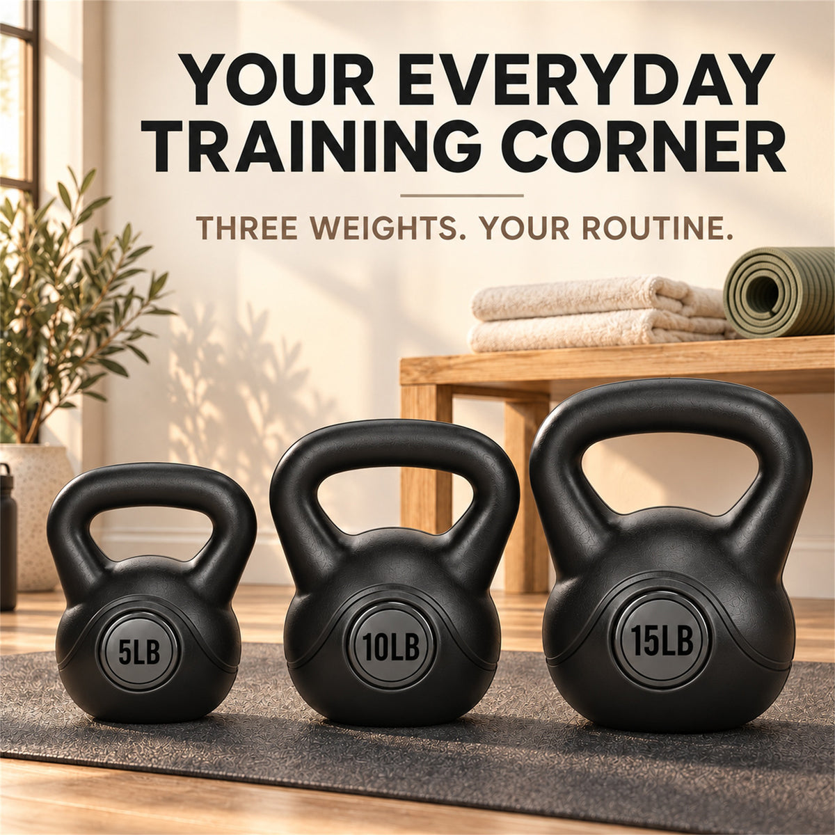BalanceFrom Cement-Filled Kettlebell Exercise Weights, Set of 5, 10, and 15 lb