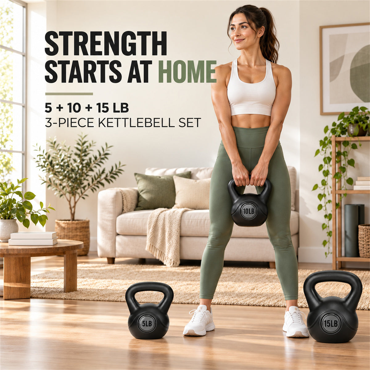BalanceFrom Cement-Filled Kettlebell Exercise Weights, Set of 5, 10, and 15 lb